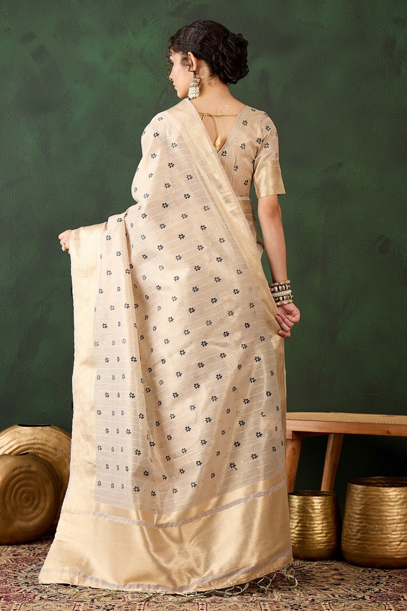 Buy MySilkLove Vanila Cream Woven Khadi Organza Saree Online