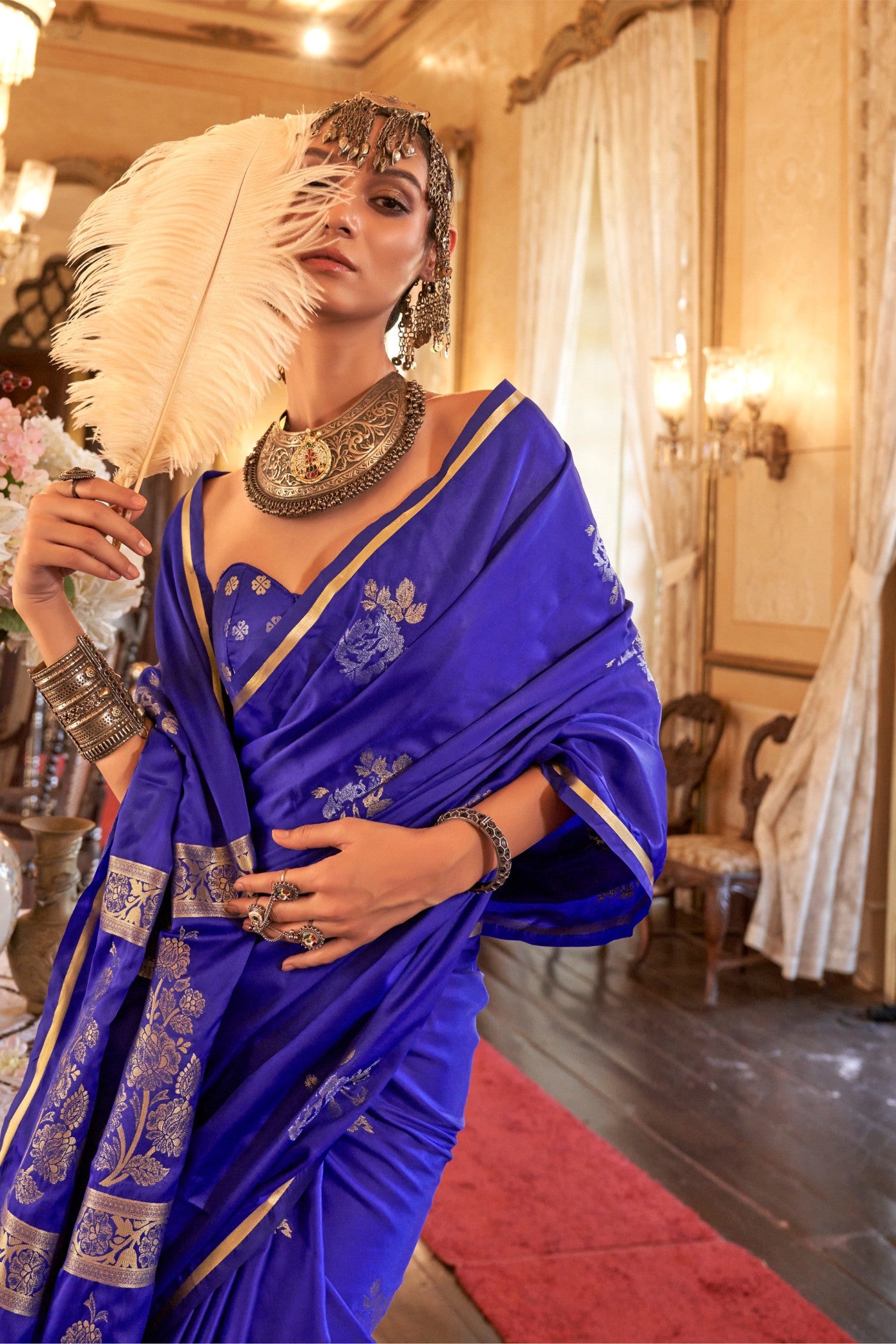 MySilkLove Ultramarine Blue Banarasi Satin Saree