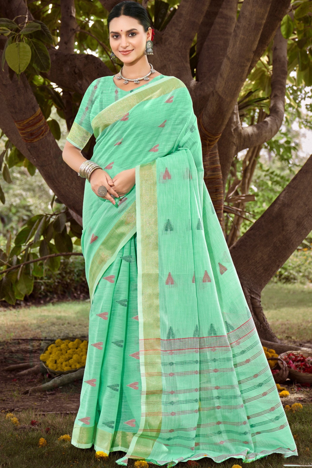 Buy MySilkLove Algae Green Cotton Silk Saree Online