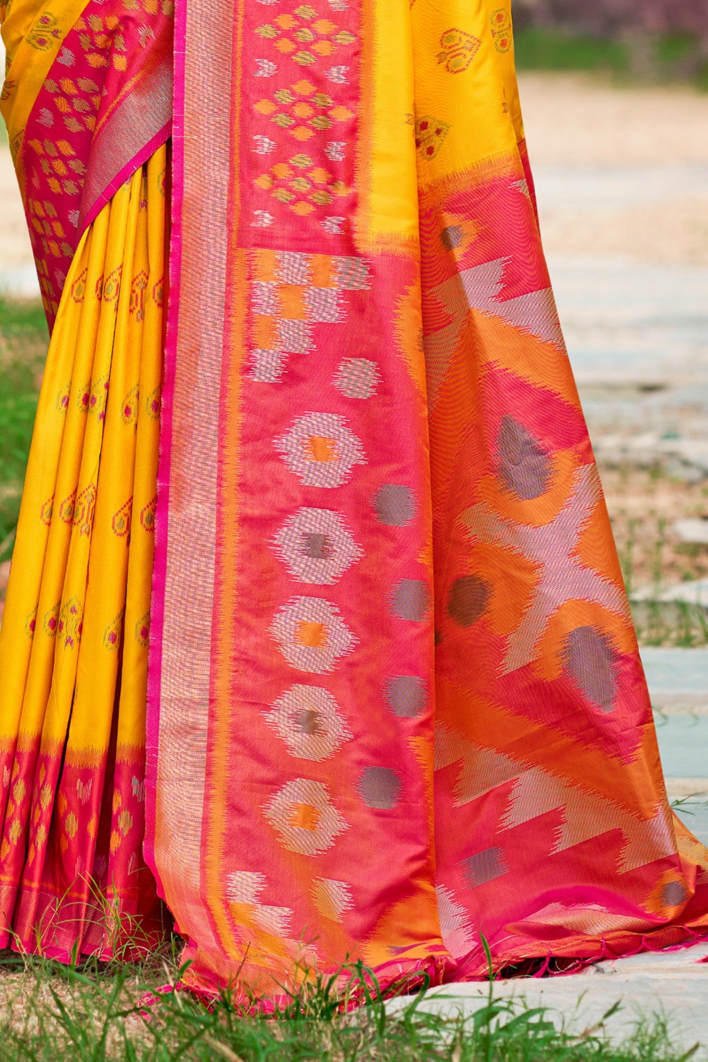 Buy MySilkLove Delayed Yellow Ikkat Soft Silk Saree Online