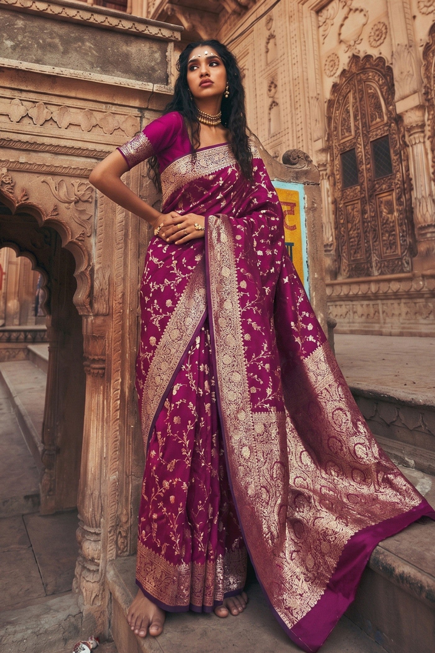 Buy MySilkLove Byzantium Purple Woven Banarasi Saree Online