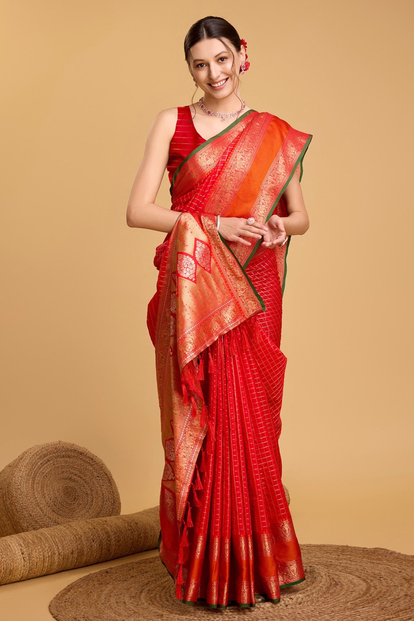 Buy MySilkLove Tart Red Zari Woven Banarasi Saree Online