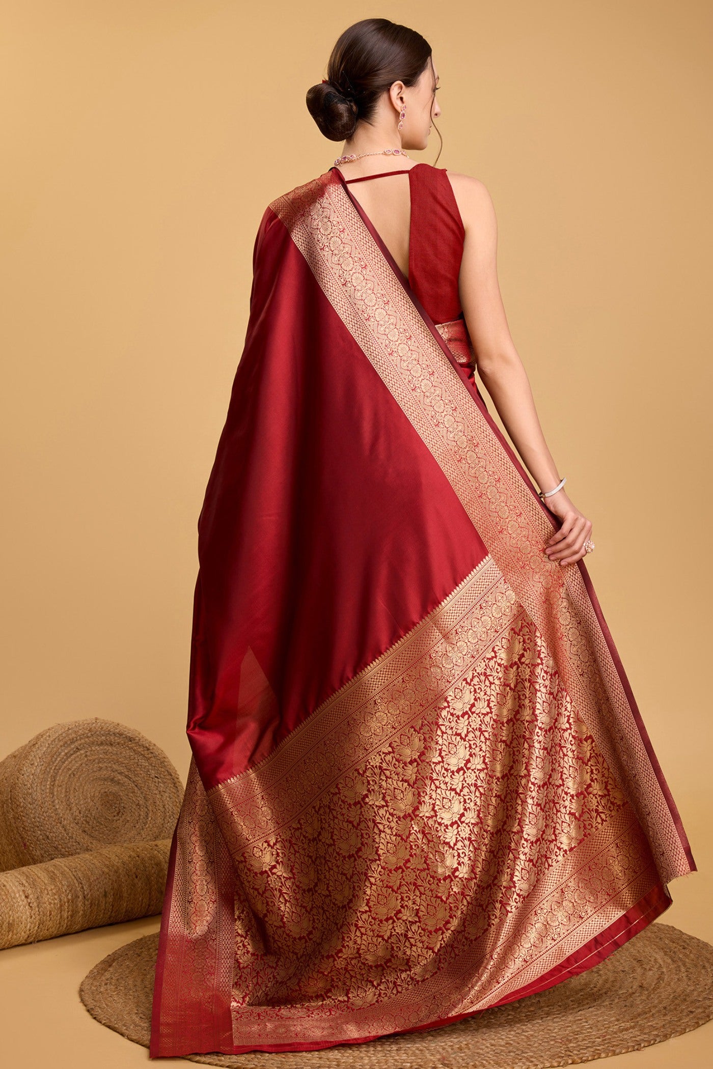 Buy MySilkLove Brick Maroon Woven Banarasi Saree Online