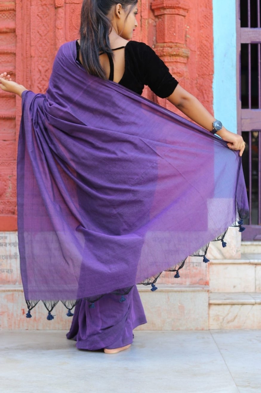 Buy MySilkLove Butterfly Bush Purple Mul Cotton Saree Online