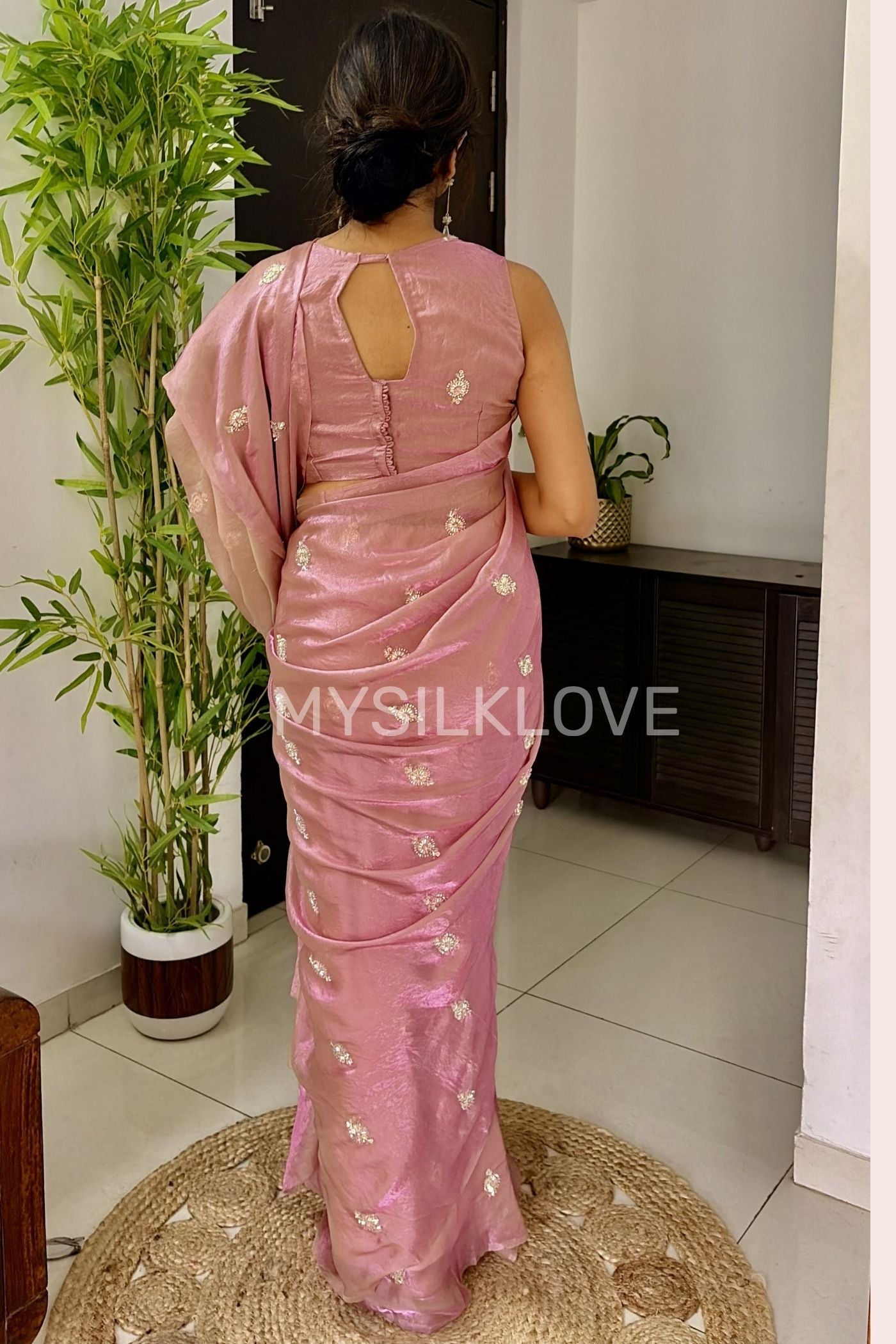 Buy MySilkLove Rose Pink Embroidered Partywear Saree Online
