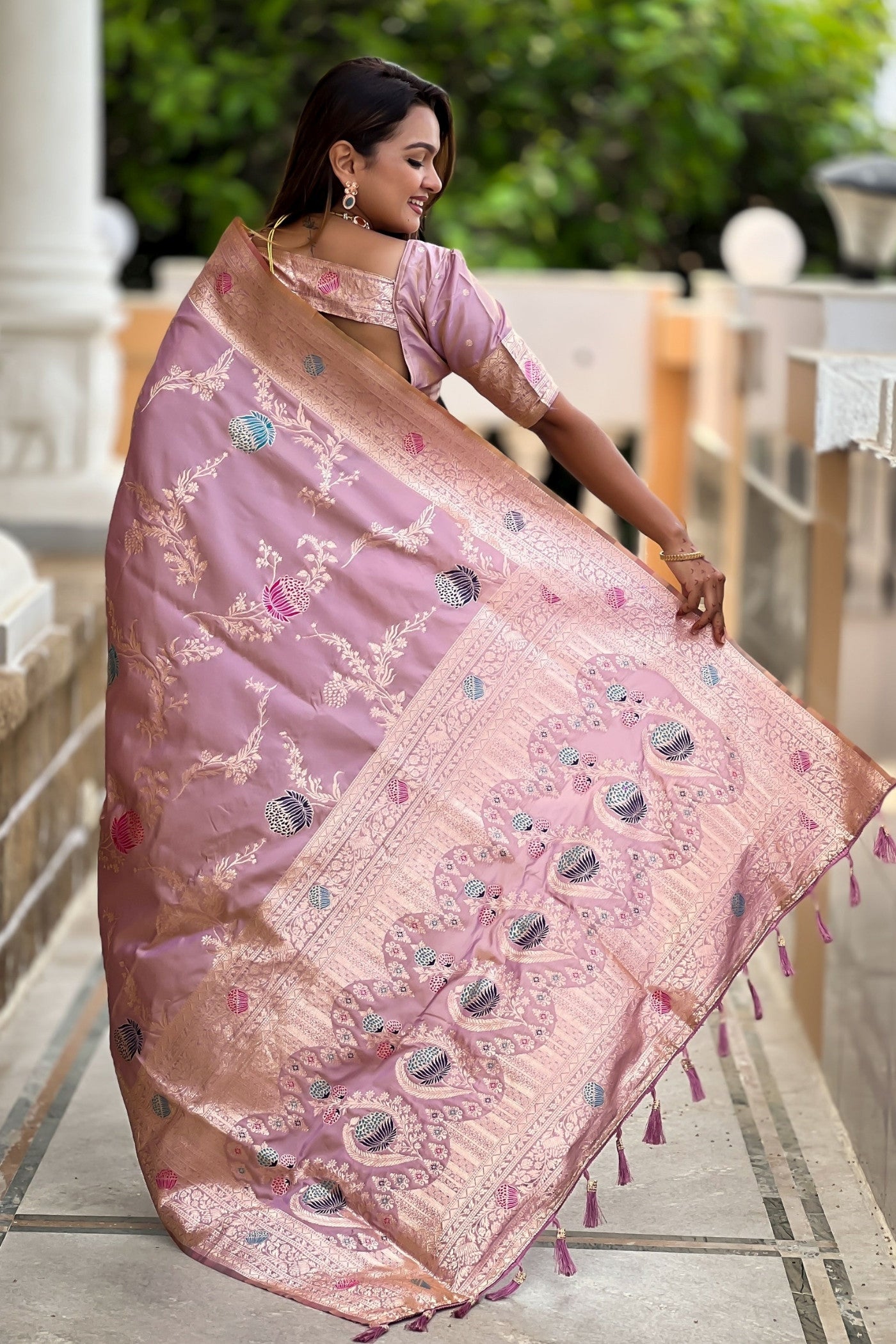MySilkLove Beauty Pink Woven Banarasi Saree