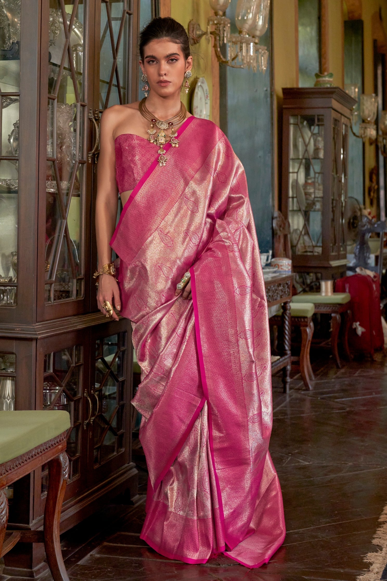 Buy MySilkLove Barbie Pink Handloom Kanjivaram Saree Online