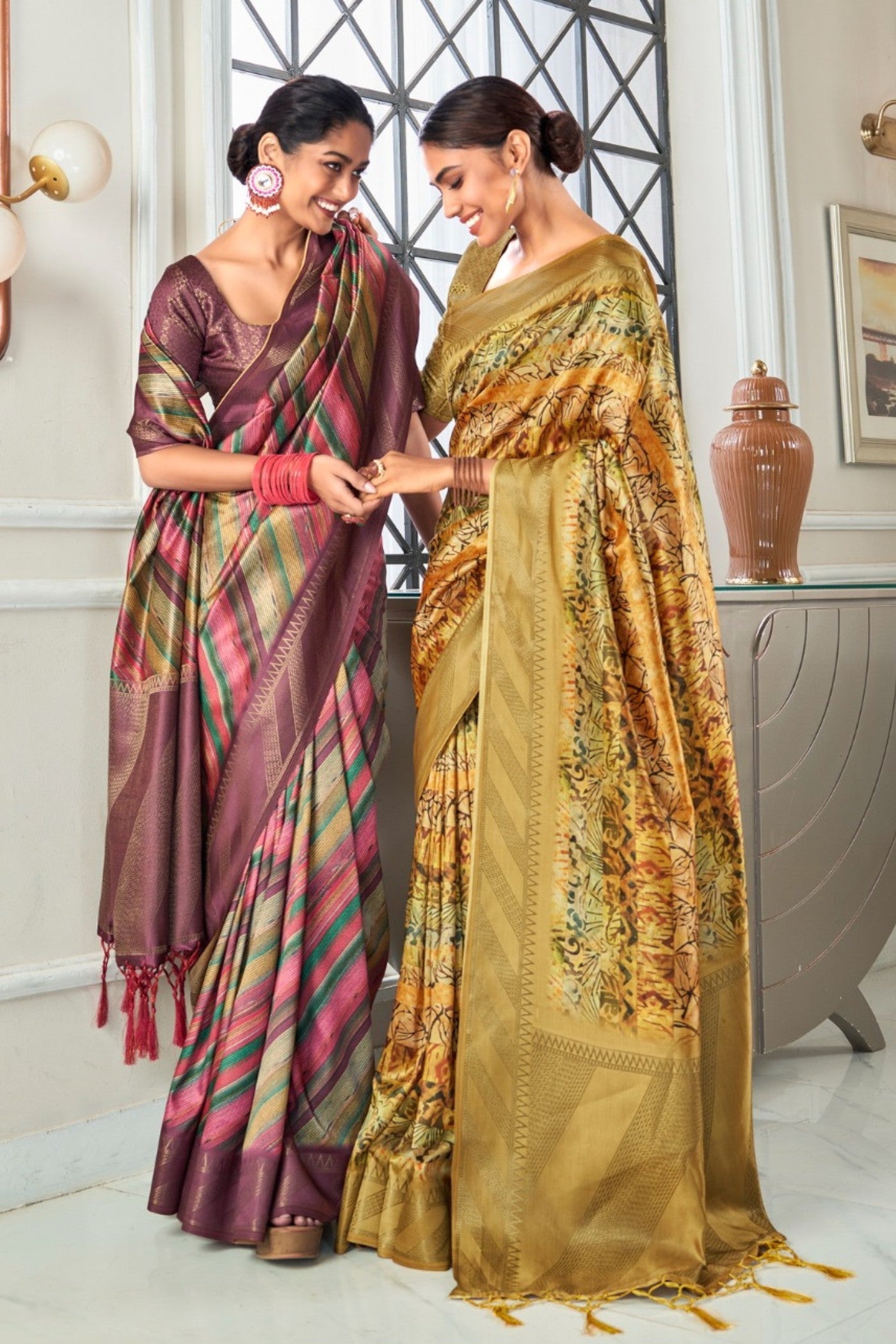 Buy MySilkLove Aztec Gold Digital Printed Banarasi Saree Online