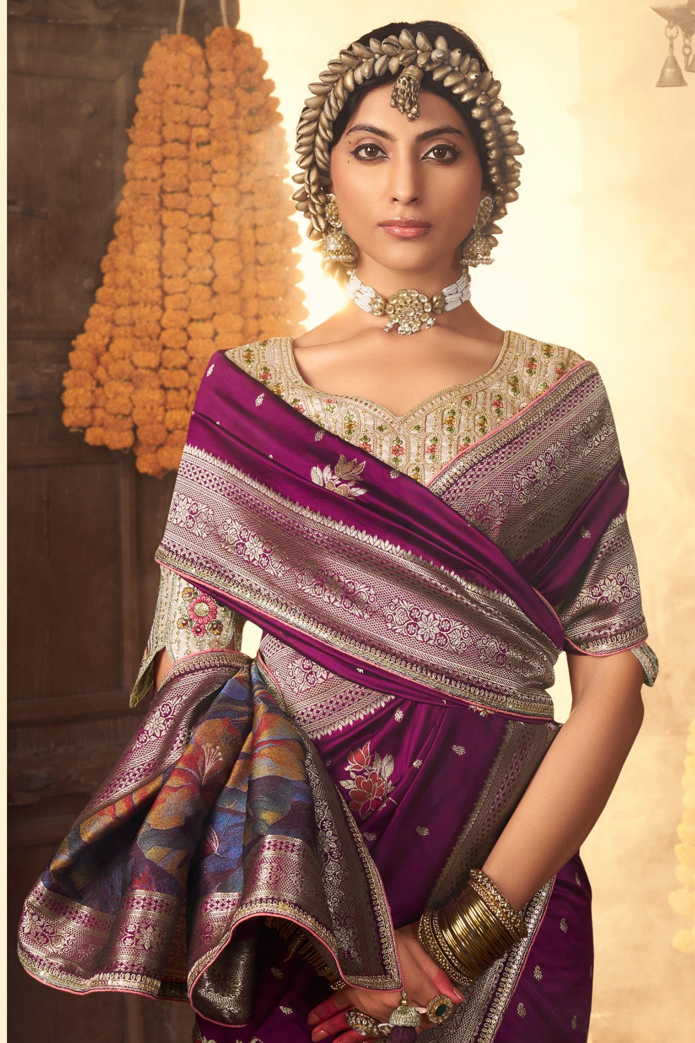 Buy MySilkLove Jacaranda Purple Designer Banarasi Saree Online