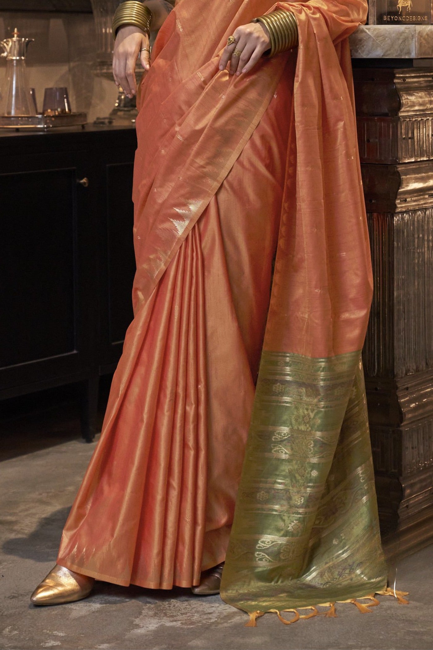 Buy MySilkLove Koromiko Orange Woven Linen Saree Online