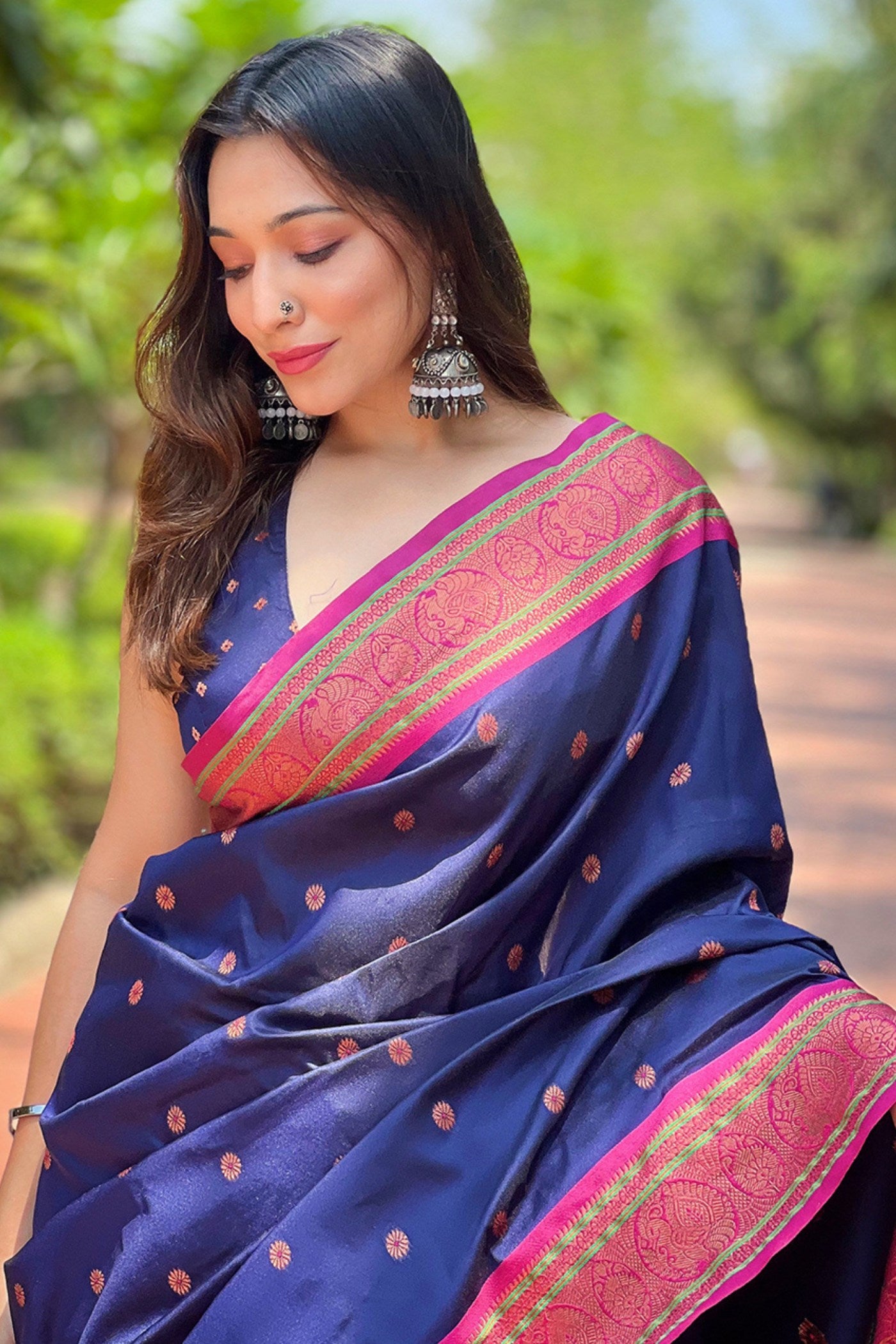 Buy MySilkLove Navy Blue Zari Woven Paithani Saree Online