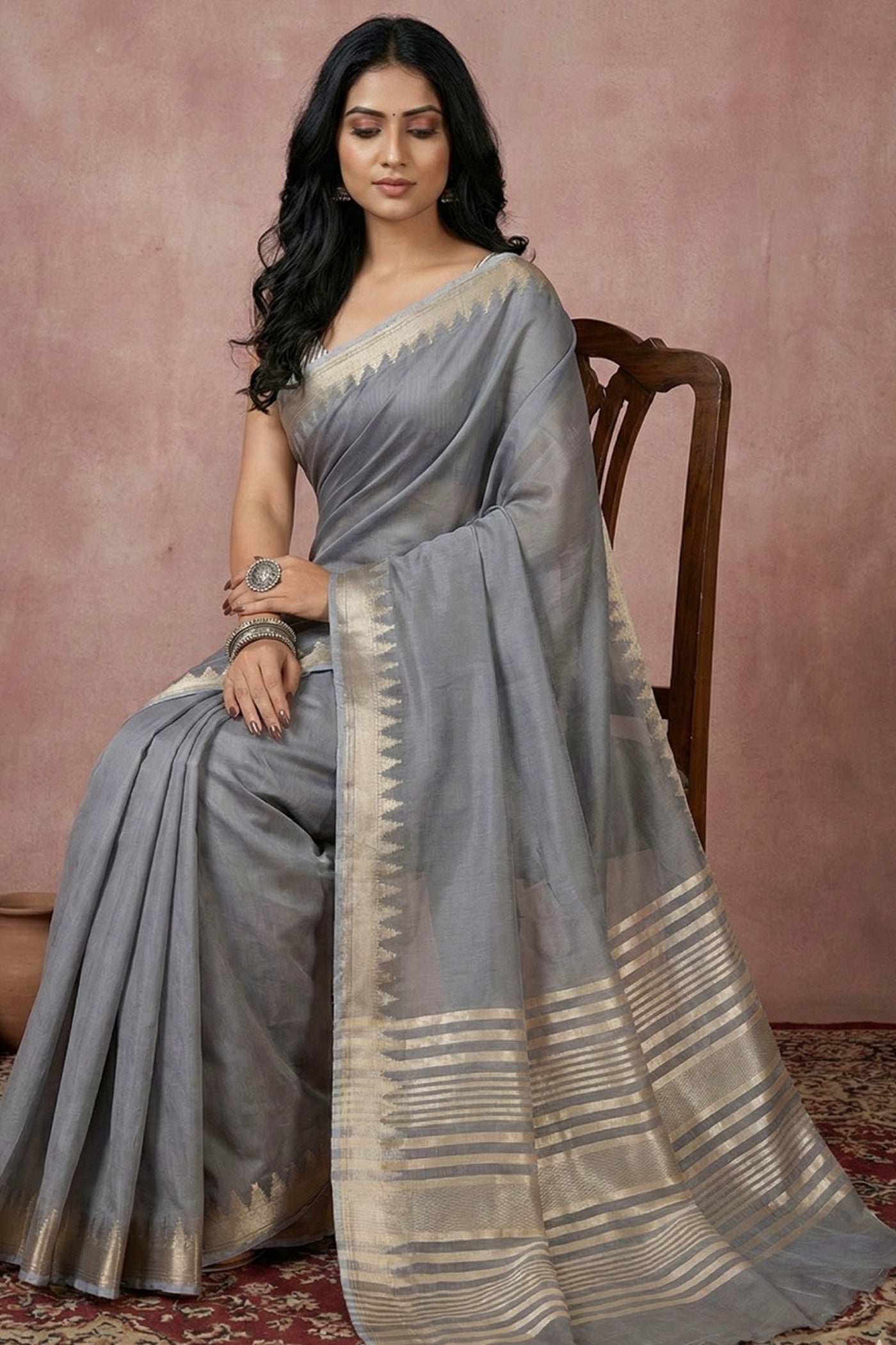 MySilkLove Cadet Grey Woven Banarasi Soft Silk Saree
