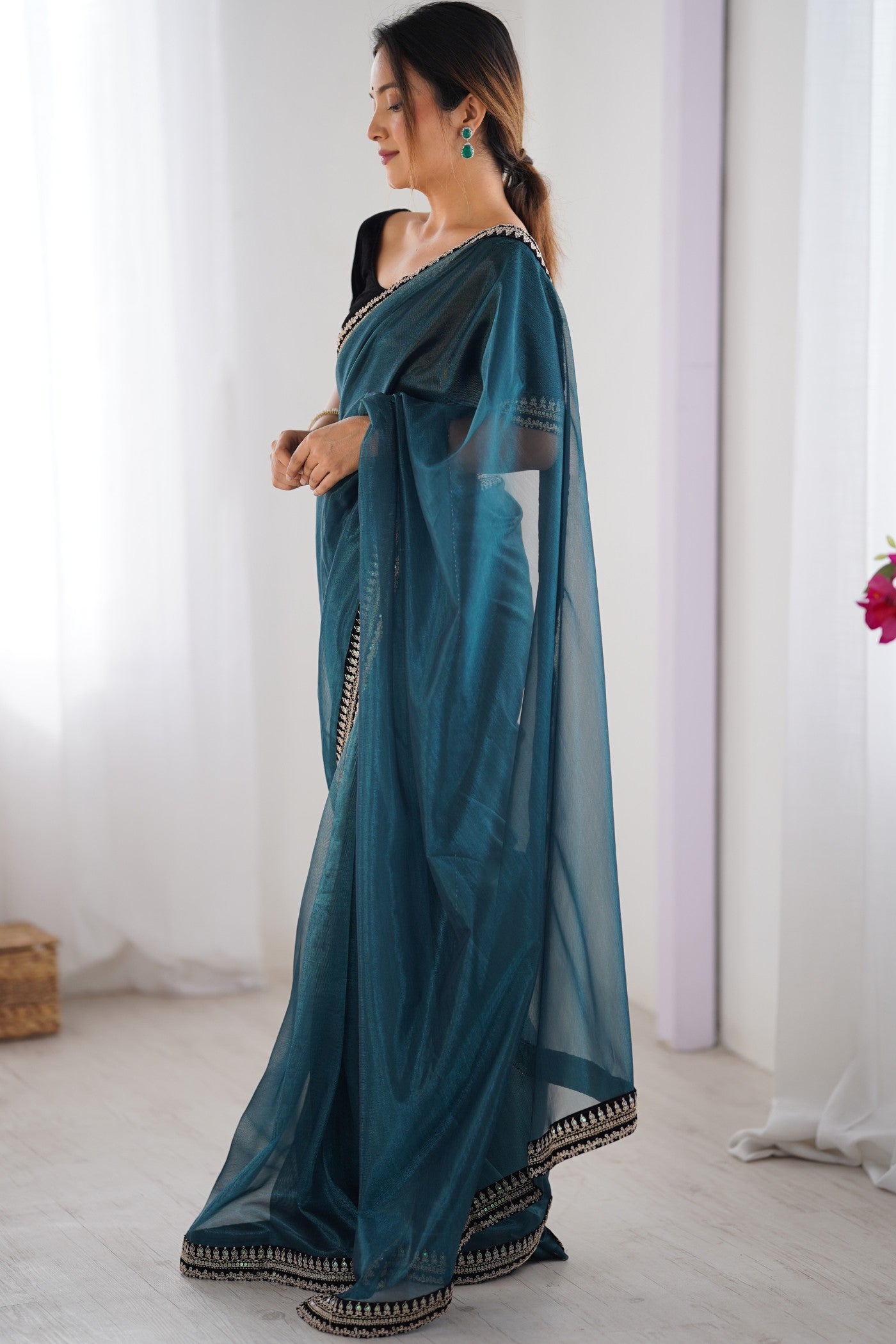 MySilkLove Berry Blue Partywear Net Saree