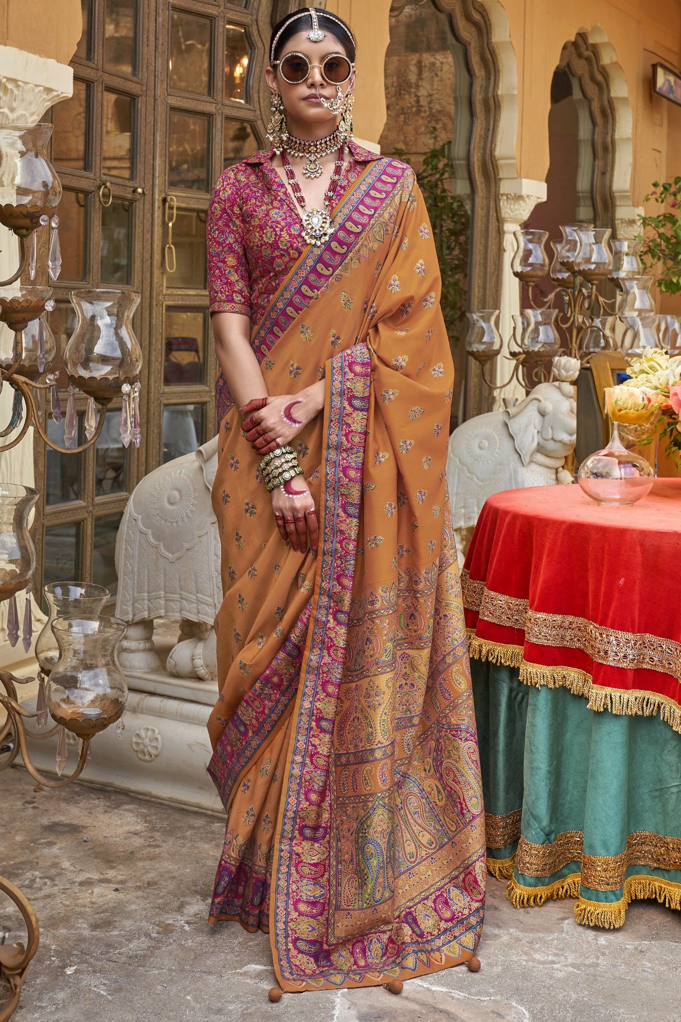 Buy MySilkLove Daylily Yellow Banarasi Jamawar Saree Online