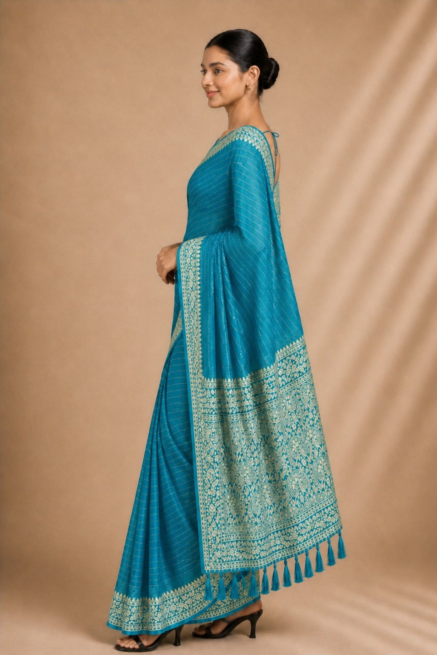 Buy MySilkLove Aqua Blue Woven Chiffon Saree Online