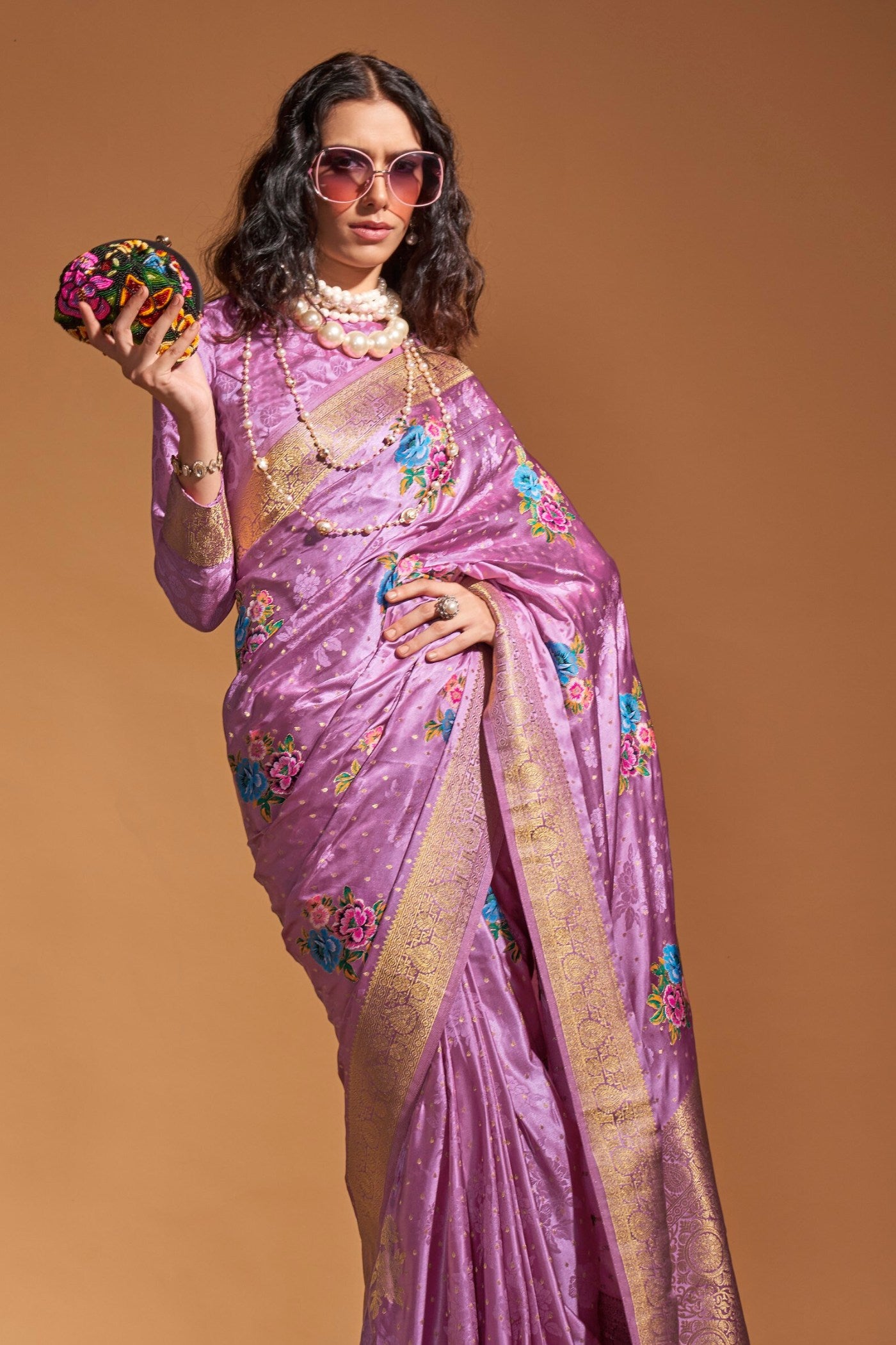 Buy MySilkLove Pearly Purple Handloom Satin Silk Saree Online