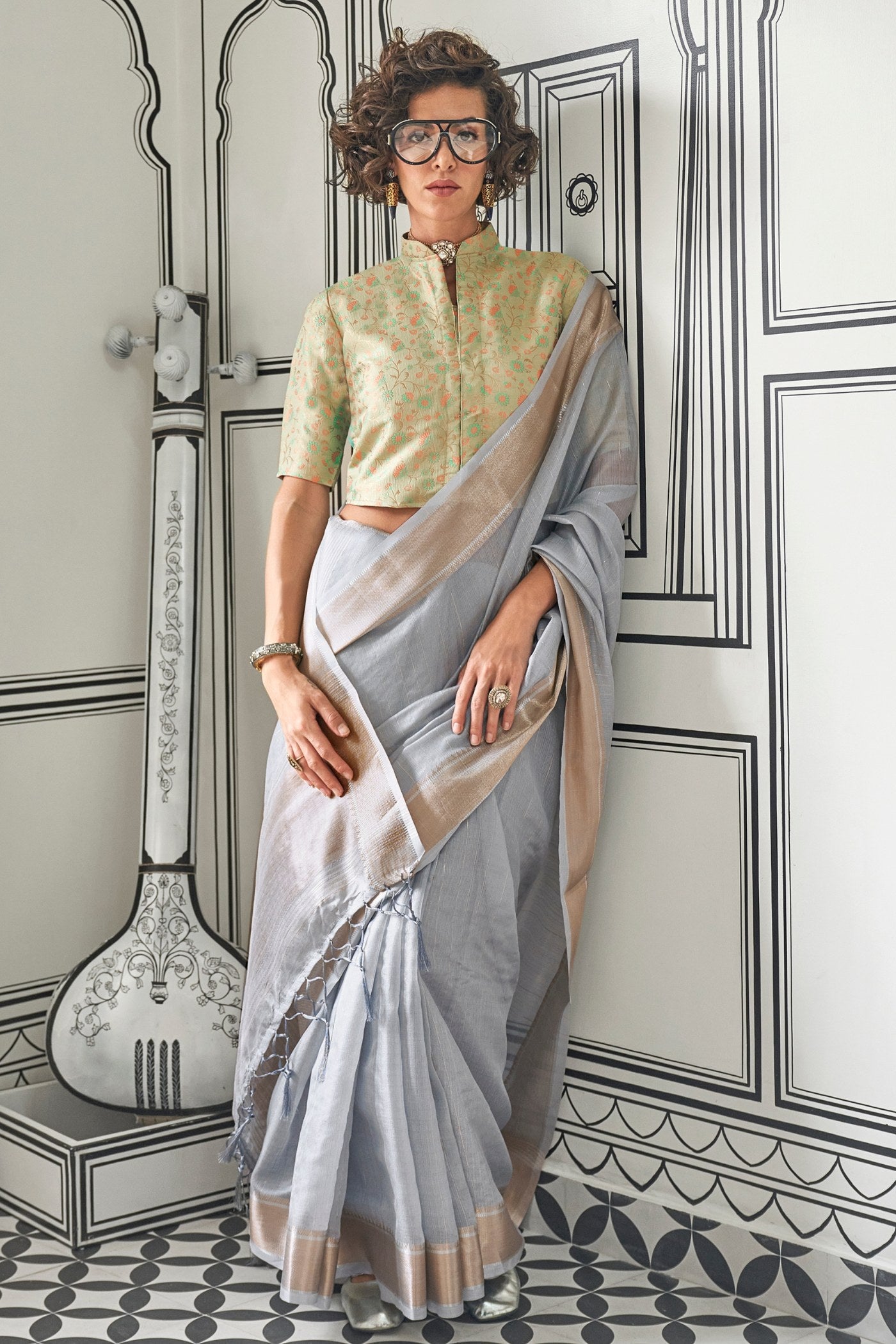 Buy MySilkLove Manatee Grey Chiffon Handloom Saree Online