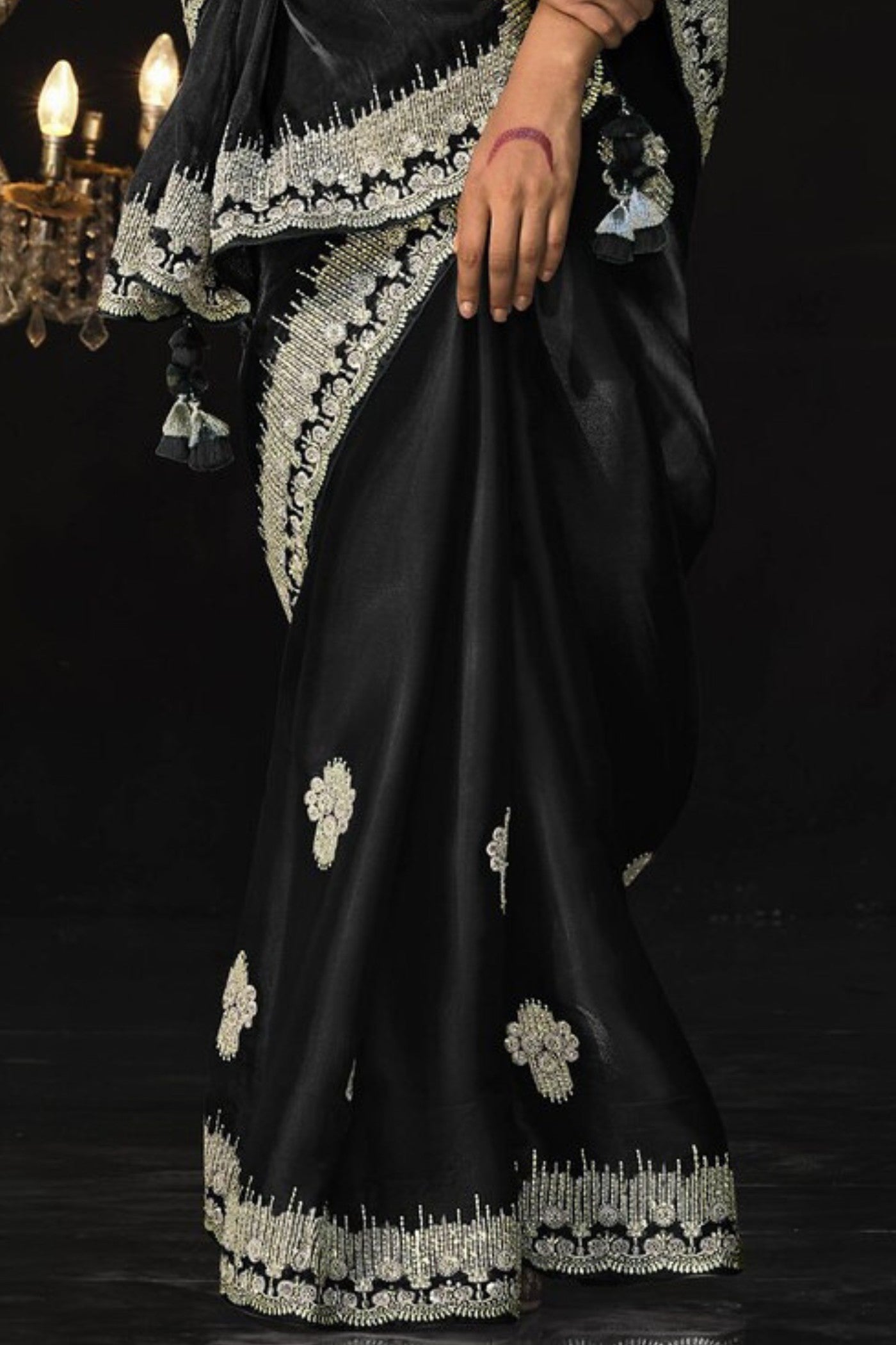 Buy MySilkLove Rich Black Tissue Embroidered Designer Saree Online