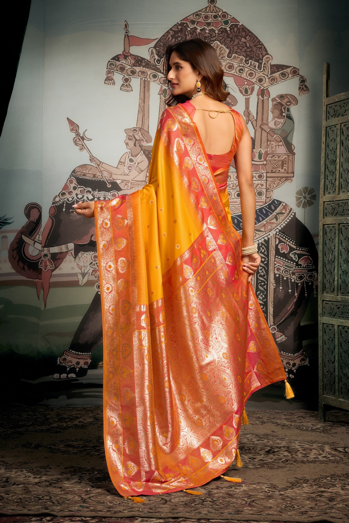 Buy MySilkLove Trombone Yellow Banarasi Soft Silk Saree Online