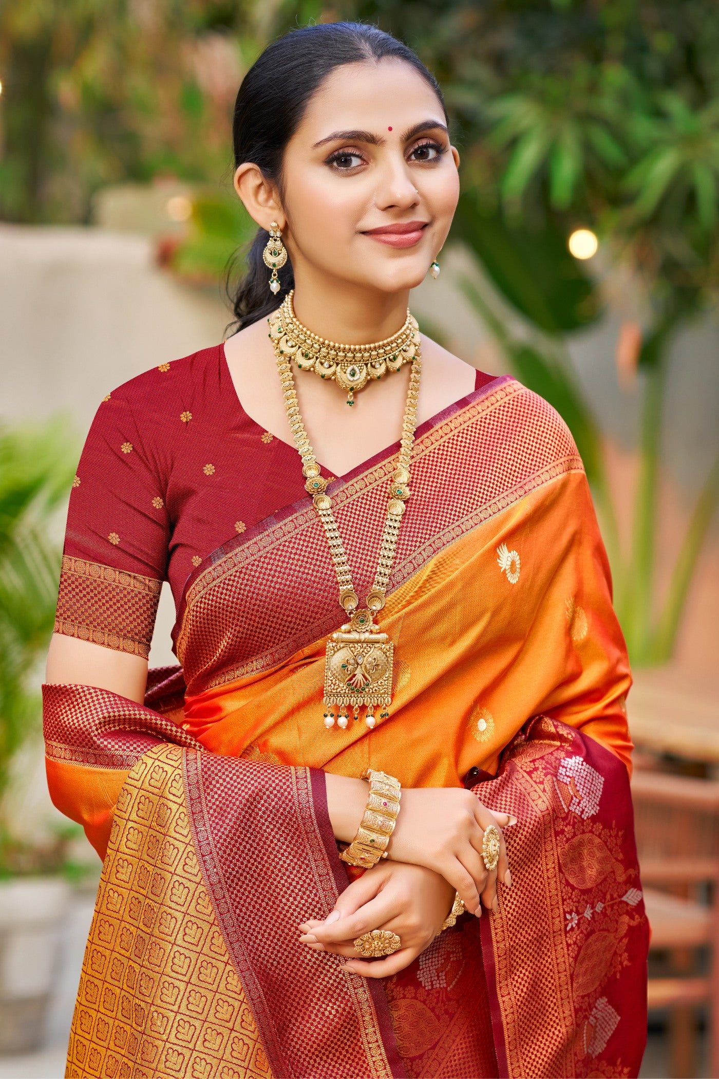 Buy MySilkLove Neon Orange Woven Banarasi Saree Online