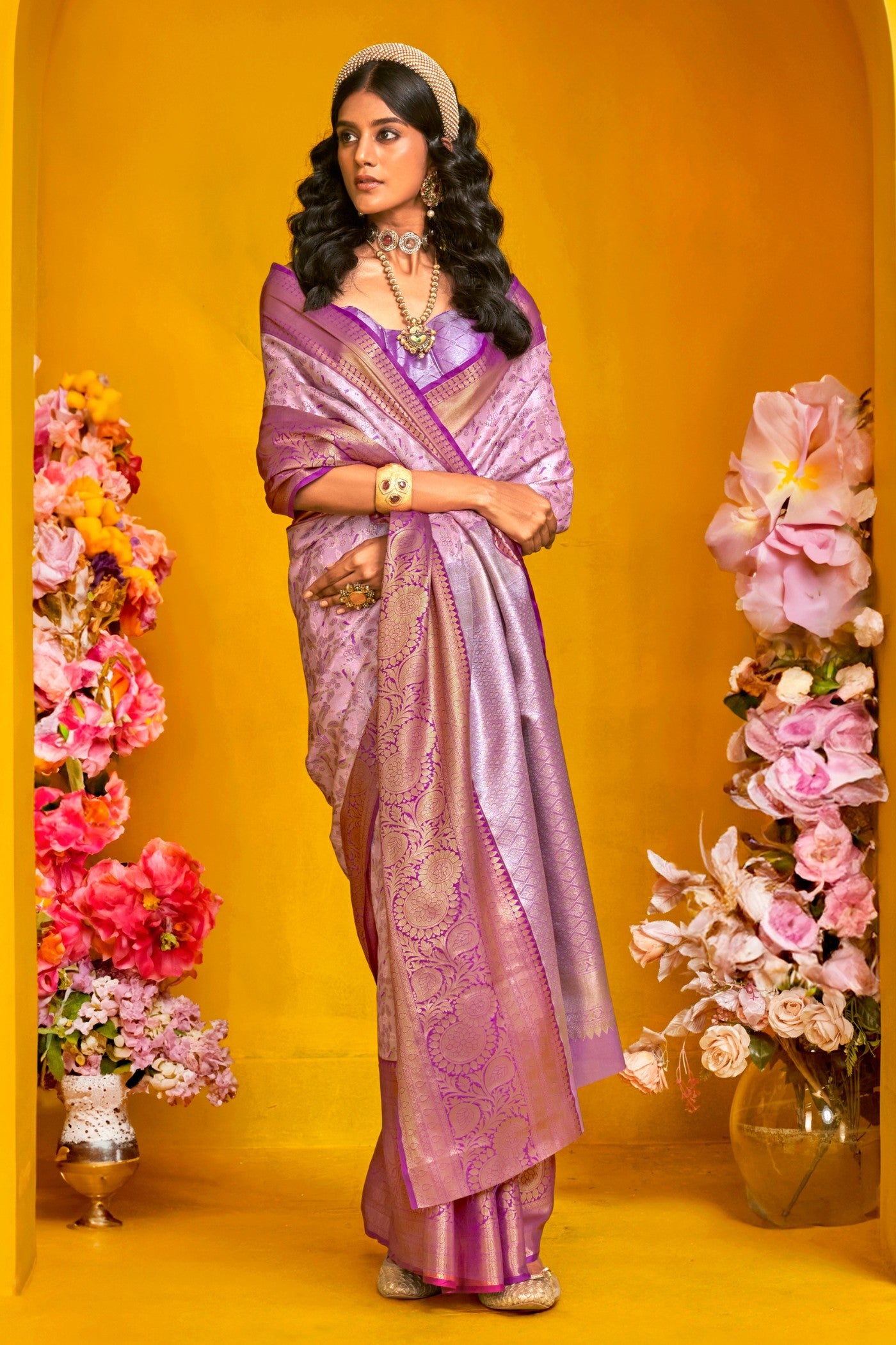 Buy MySilkLove Pastel Violet Handloom Kanjivaram Saree Online