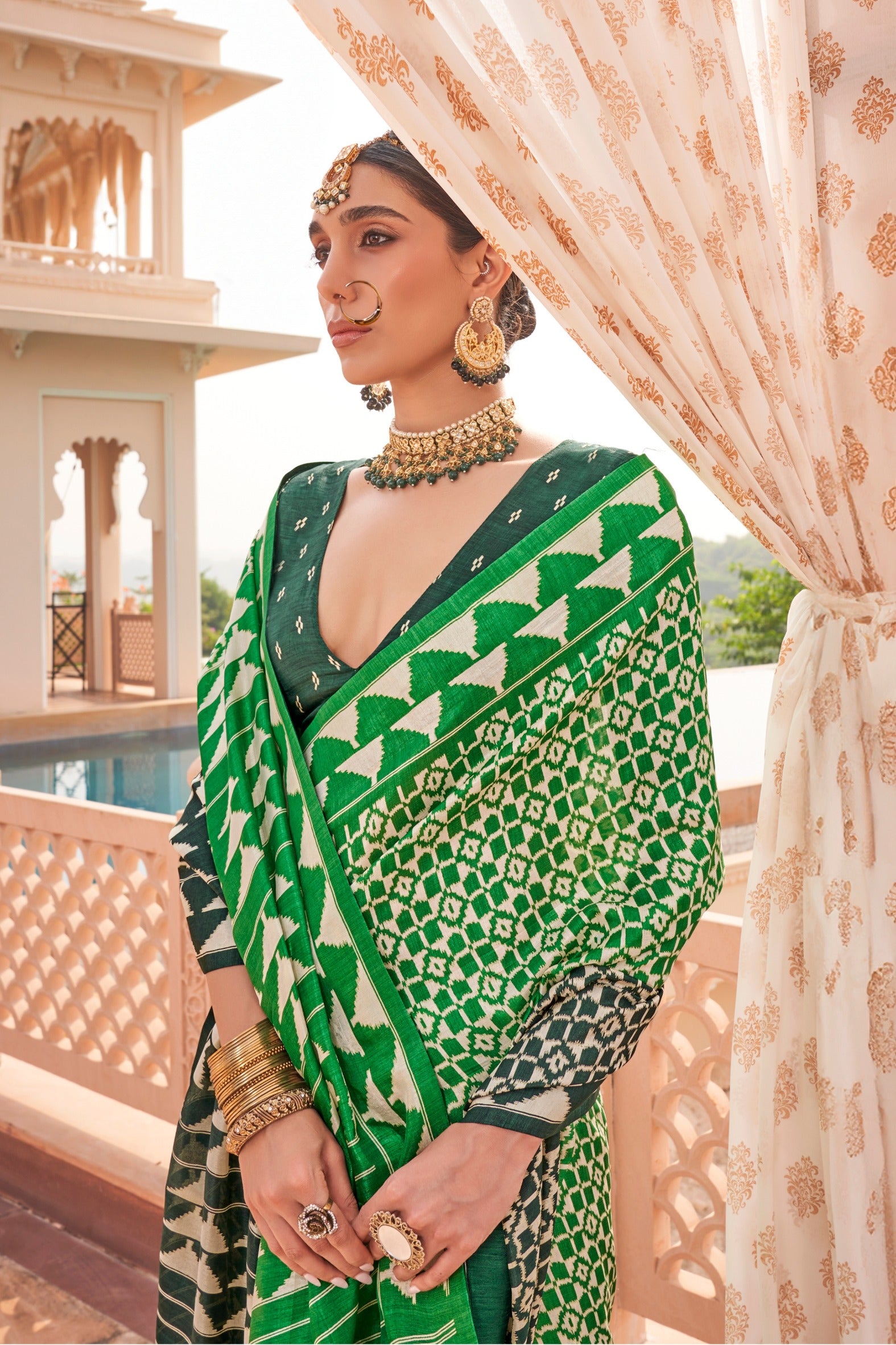 MySilkLove Muted Green Printed Patola Saree