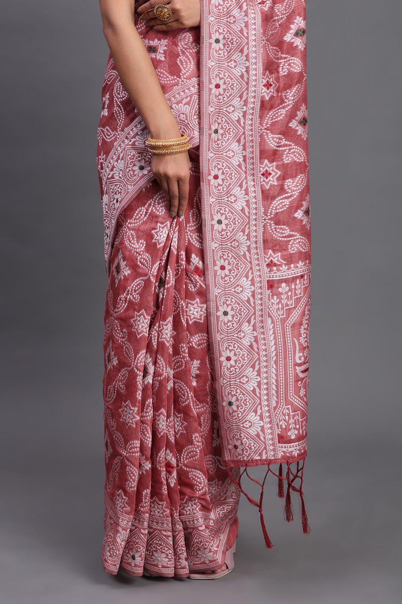 Buy MySilkLove Matte Maroon Linen Cotton Saree Online