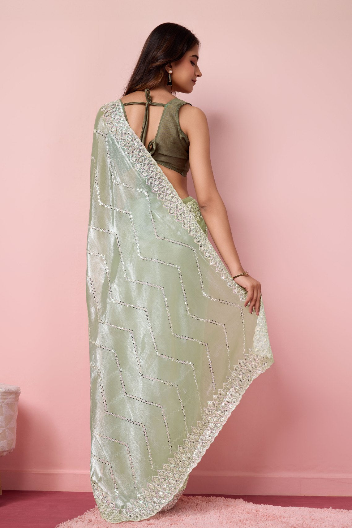 Buy MySilkLove Crayola Green Designer Partywear Saree Online