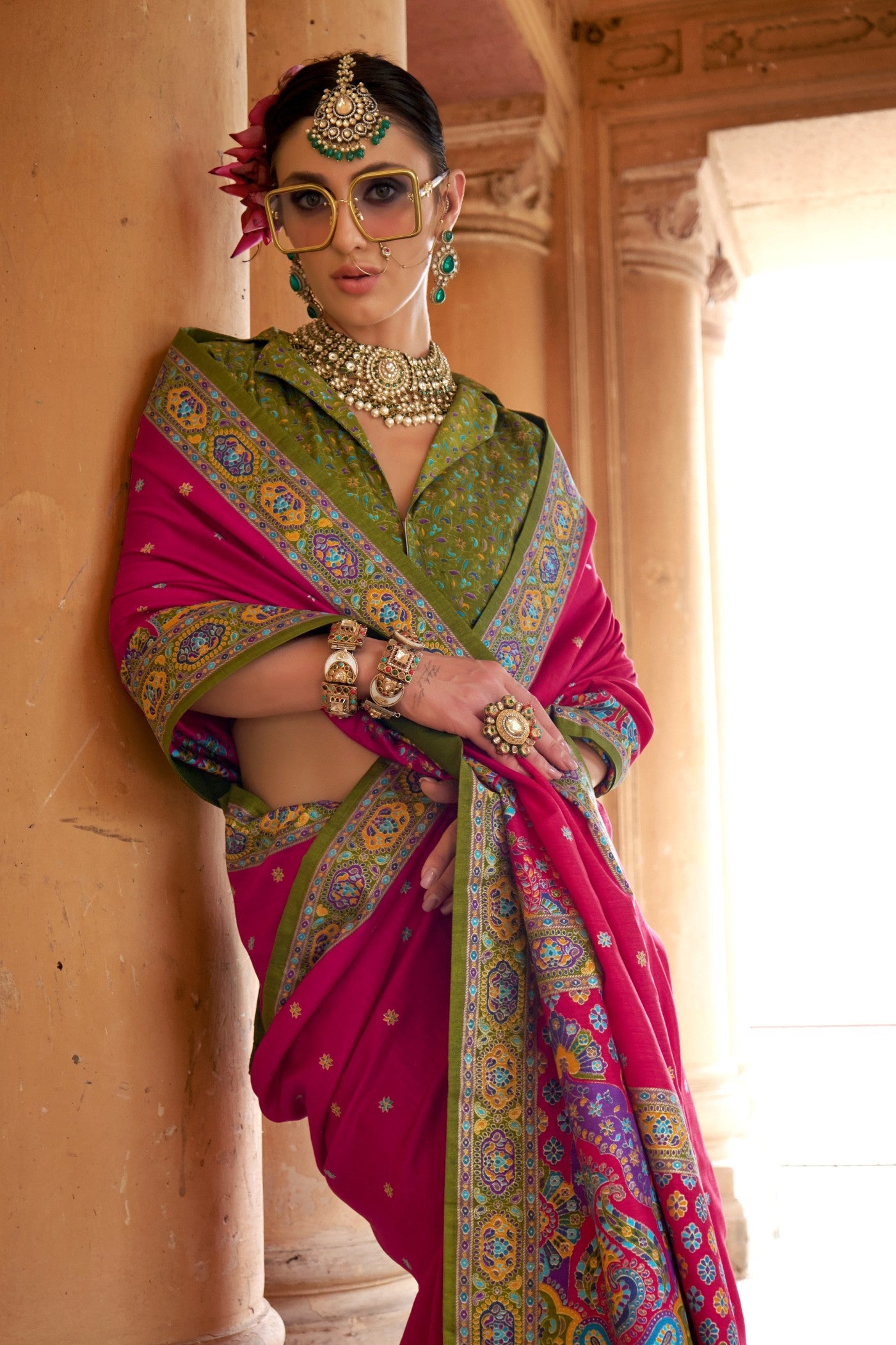MySilkLove Rose Red Printed Banarasi Saree