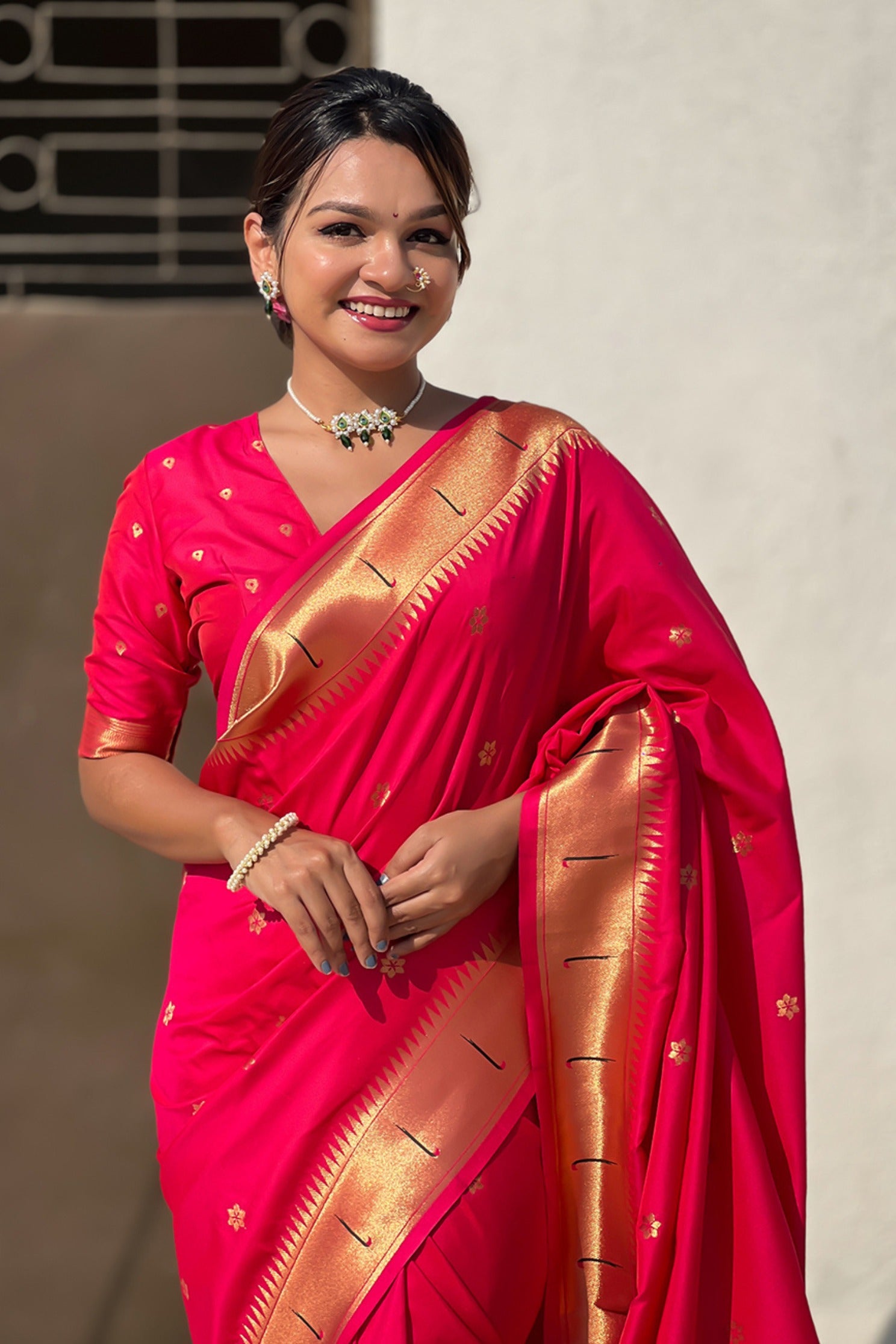 Buy MySilkLove Fire Rose Pink Woven Paithani Saree Online