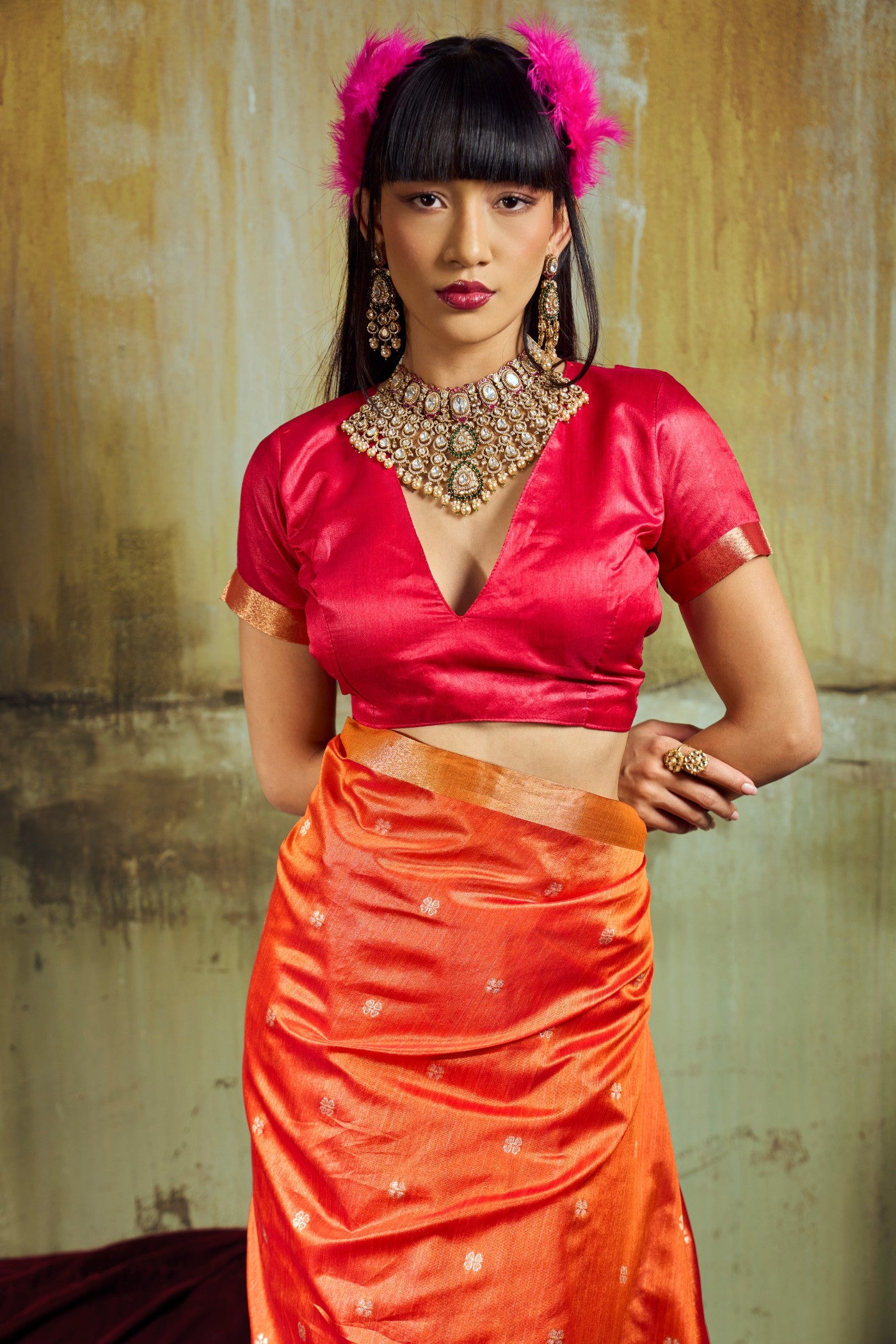 Buy MySilkLove Tangerine Orange Tussar Handloom Silk Saree Online