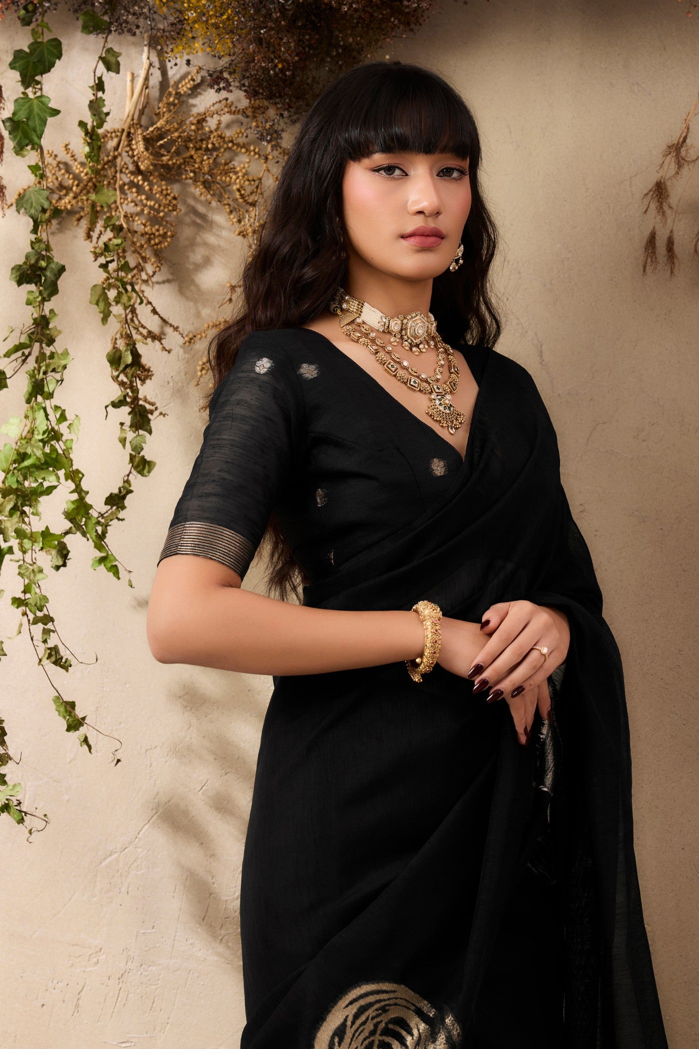 MySilkLove Metal Black Munga Handloom Cotton Saree