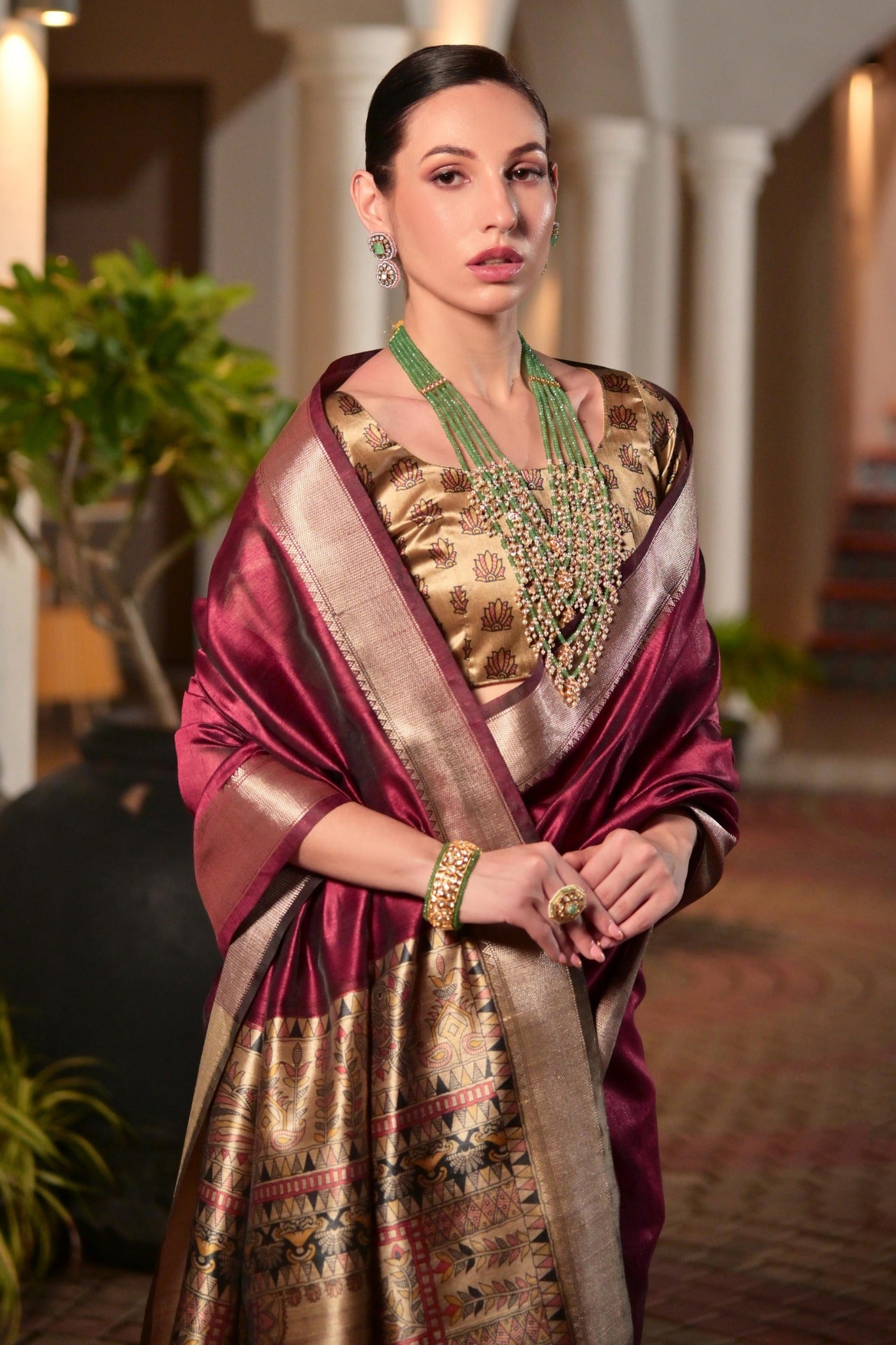 MySilkLove Dark Tan Maroon Tussar Silk Saree