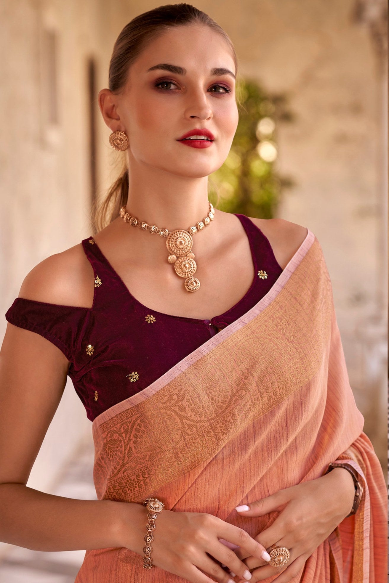 Buy MySilkLove Japonica Orange Zari Woven Linen Saree Online