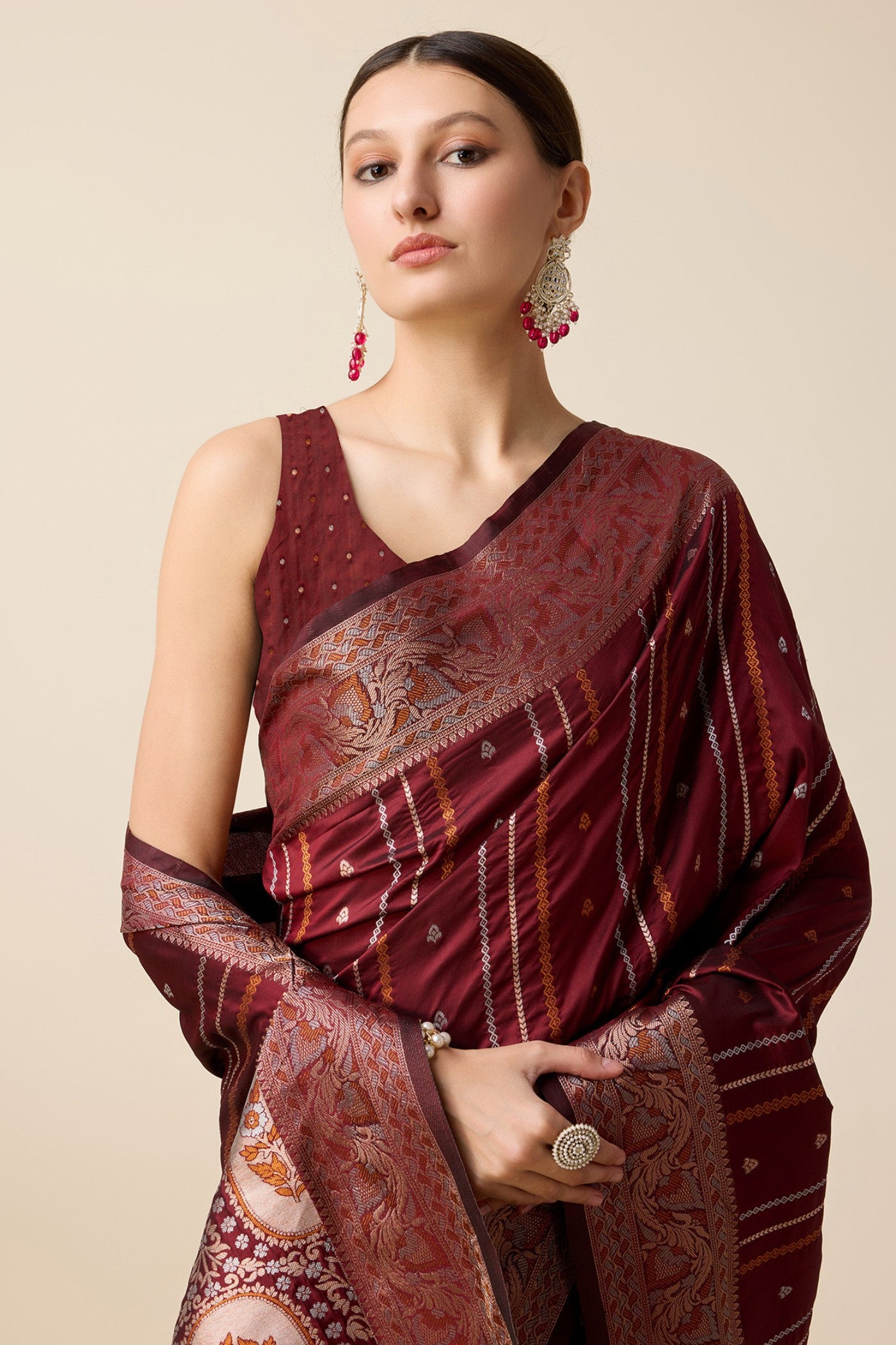 MySilkLove Rosewood Maroon Zari Woven Banarasi Saree