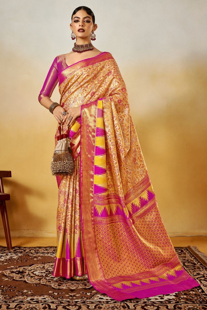 Buy MySilkLove Manhattan Orange Woven Kanjivaram Saree Online