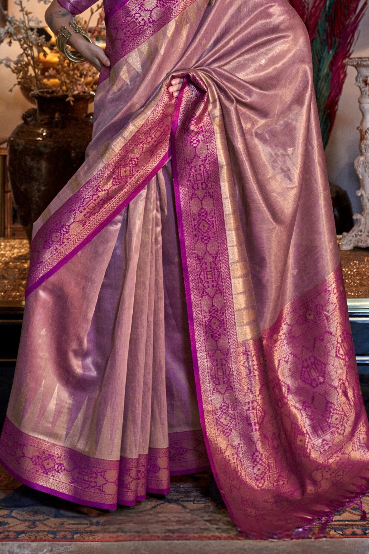 Buy MySilkLove Rose Berry Purple Woven Tissue Silk Saree Online