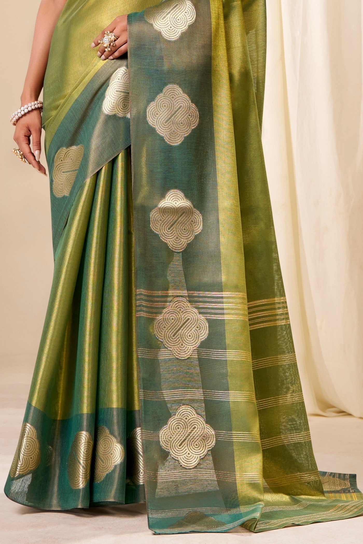 Buy MySilkLove Basil Green Handloom Tissue Saree Online