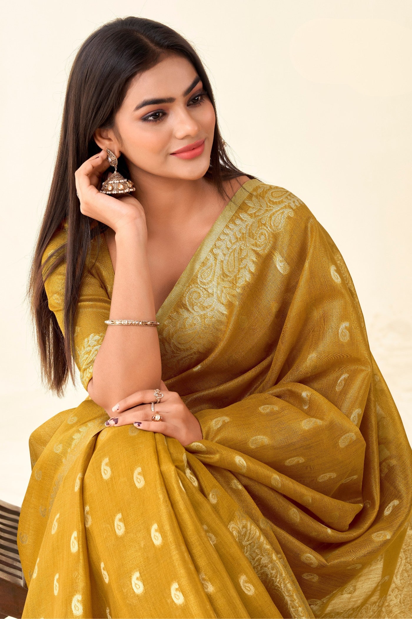 MySilkLove Mustard Yellow Woven Tissue Linen Saree