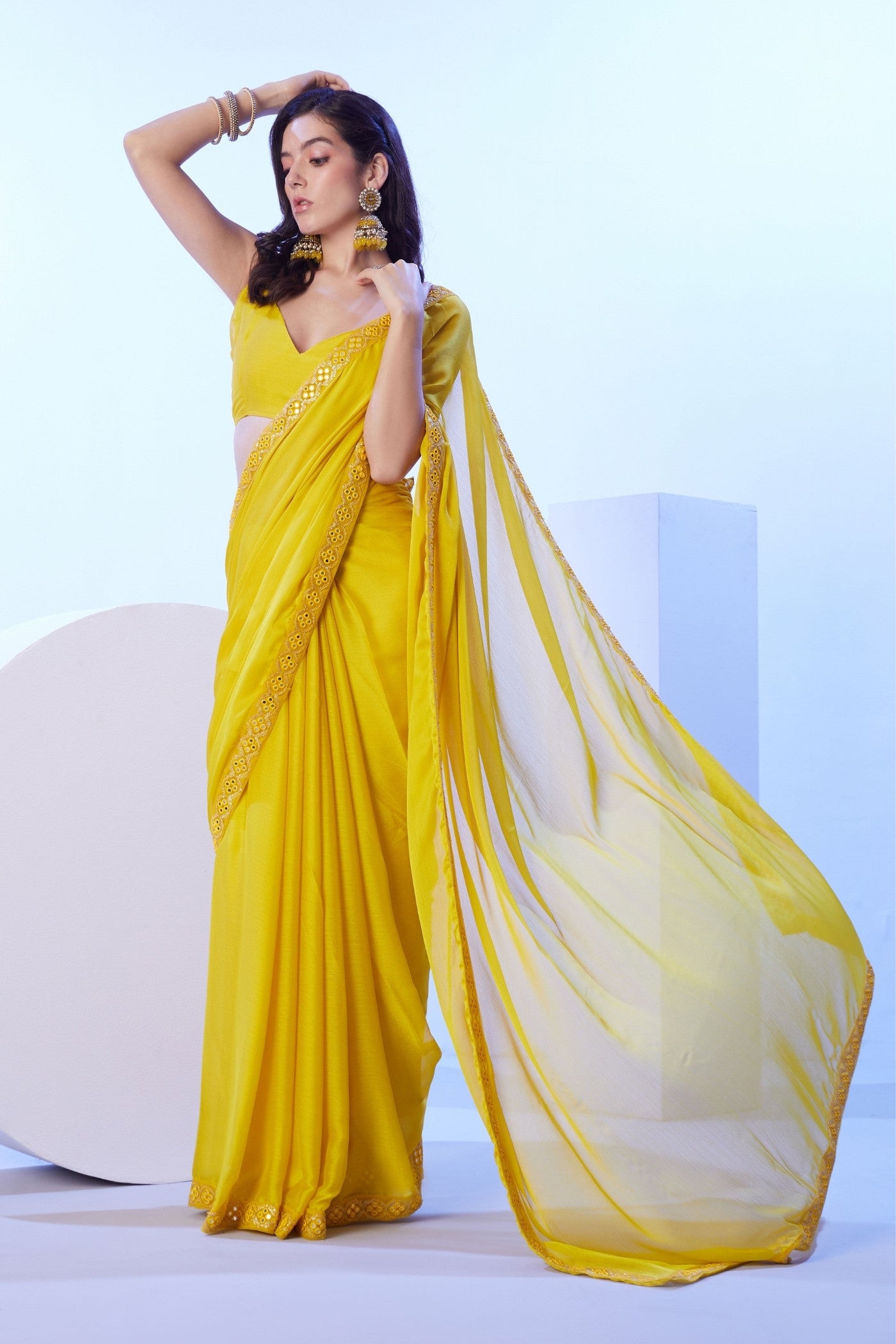 Buy MySilkLove Canary Yellow Designer Partywear Saree Online