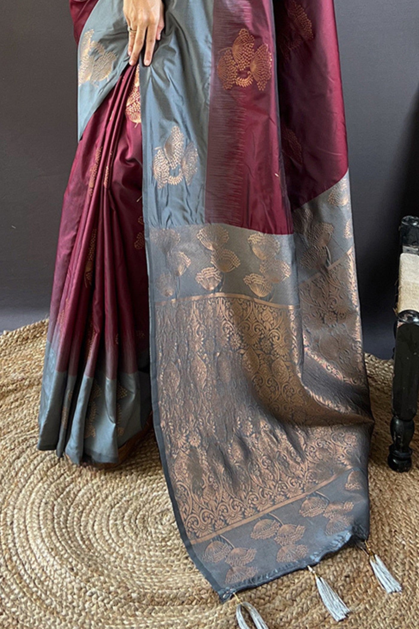 Buy MySilkLove Roman Coffee Brown Woven Banarasi Saree Online