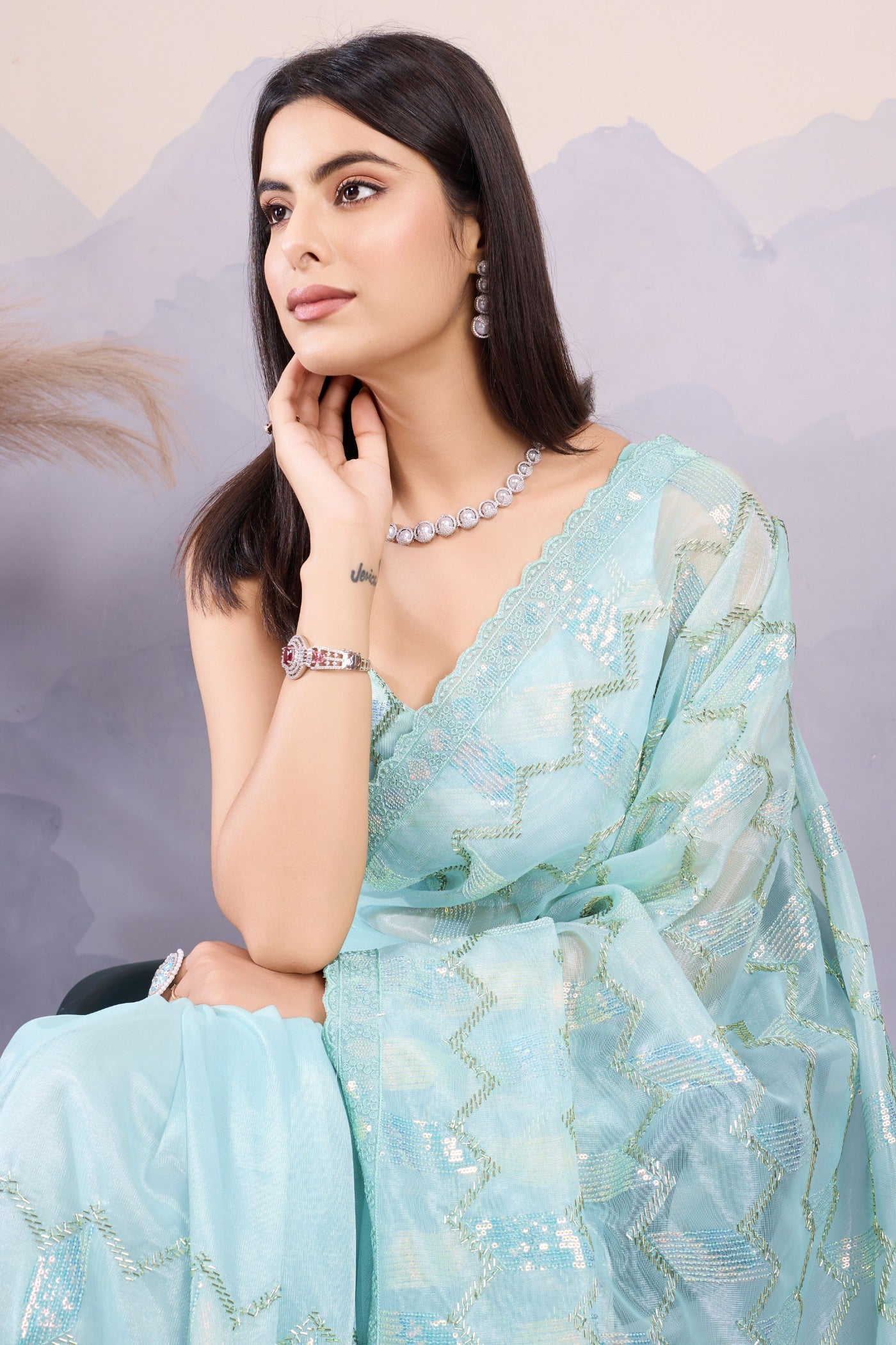 Buy MySilkLove Sky Blue Designer Partywear Saree Online