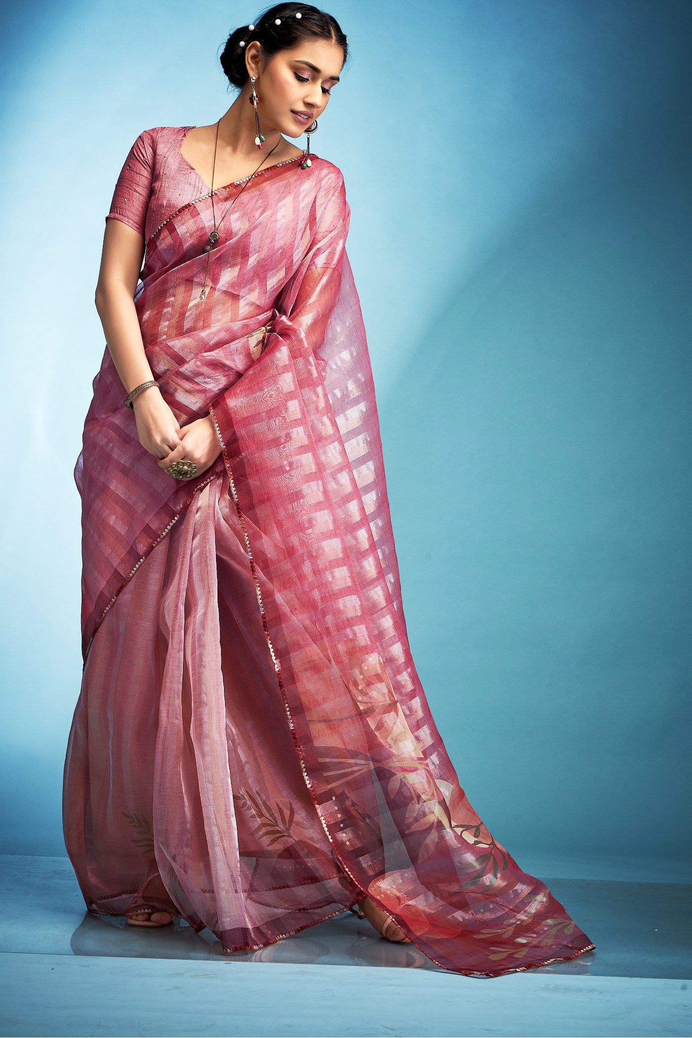 Buy MySilkLove Mulberry Pink Printed Tissue Saree Online