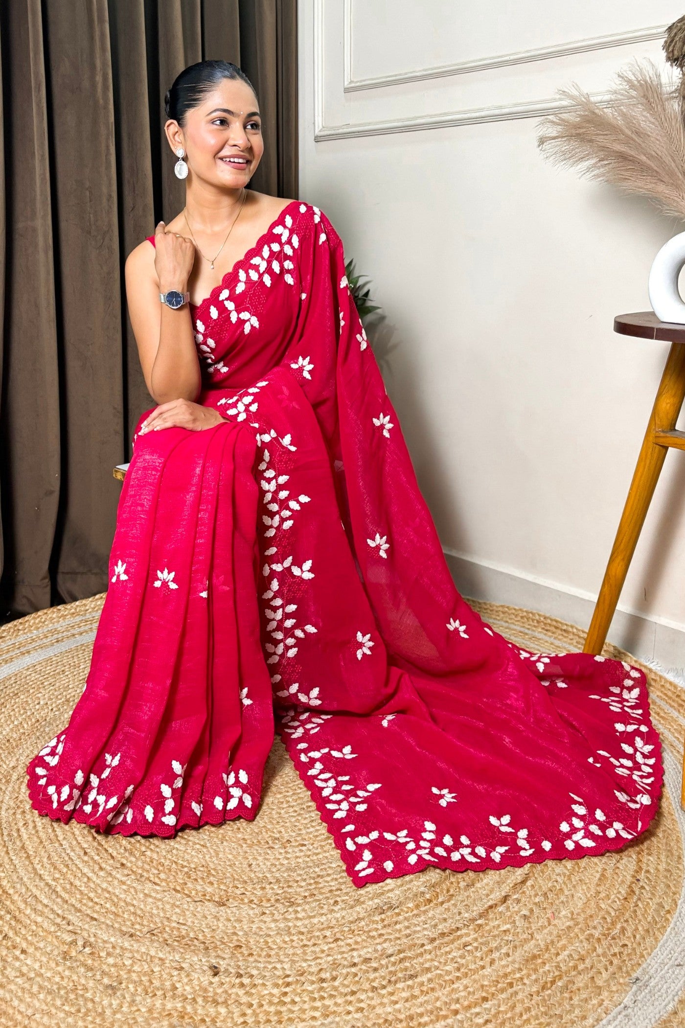 Buy MySilkLove Rose Pink Embroidery Partywear Saree Online