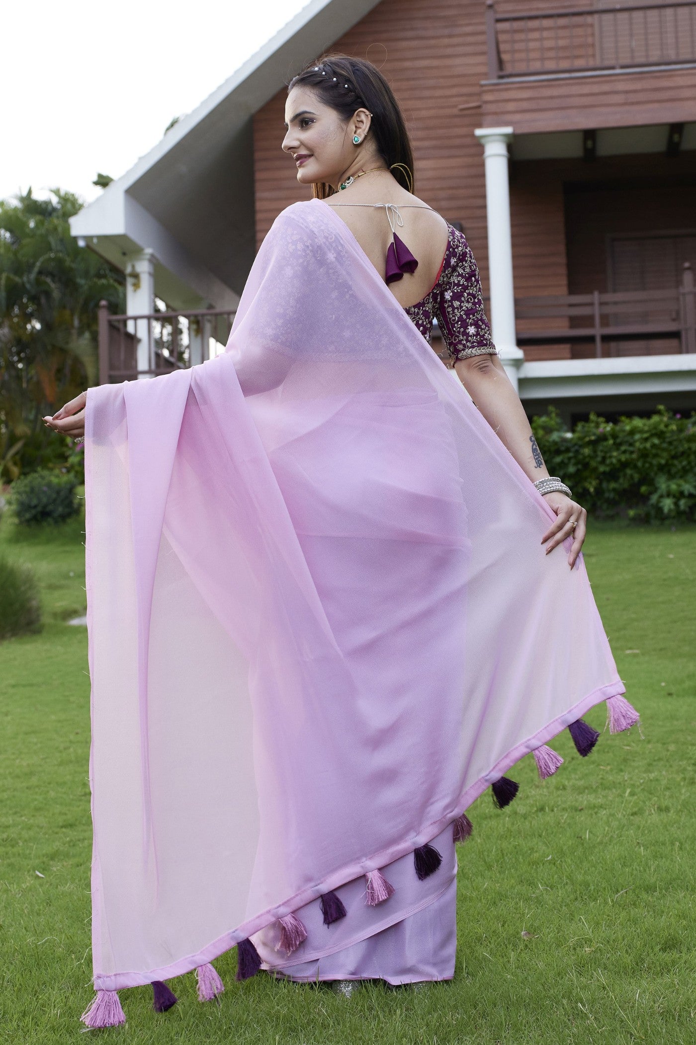Buy MySilkLove Blossom Pink Georgette Saree Online
