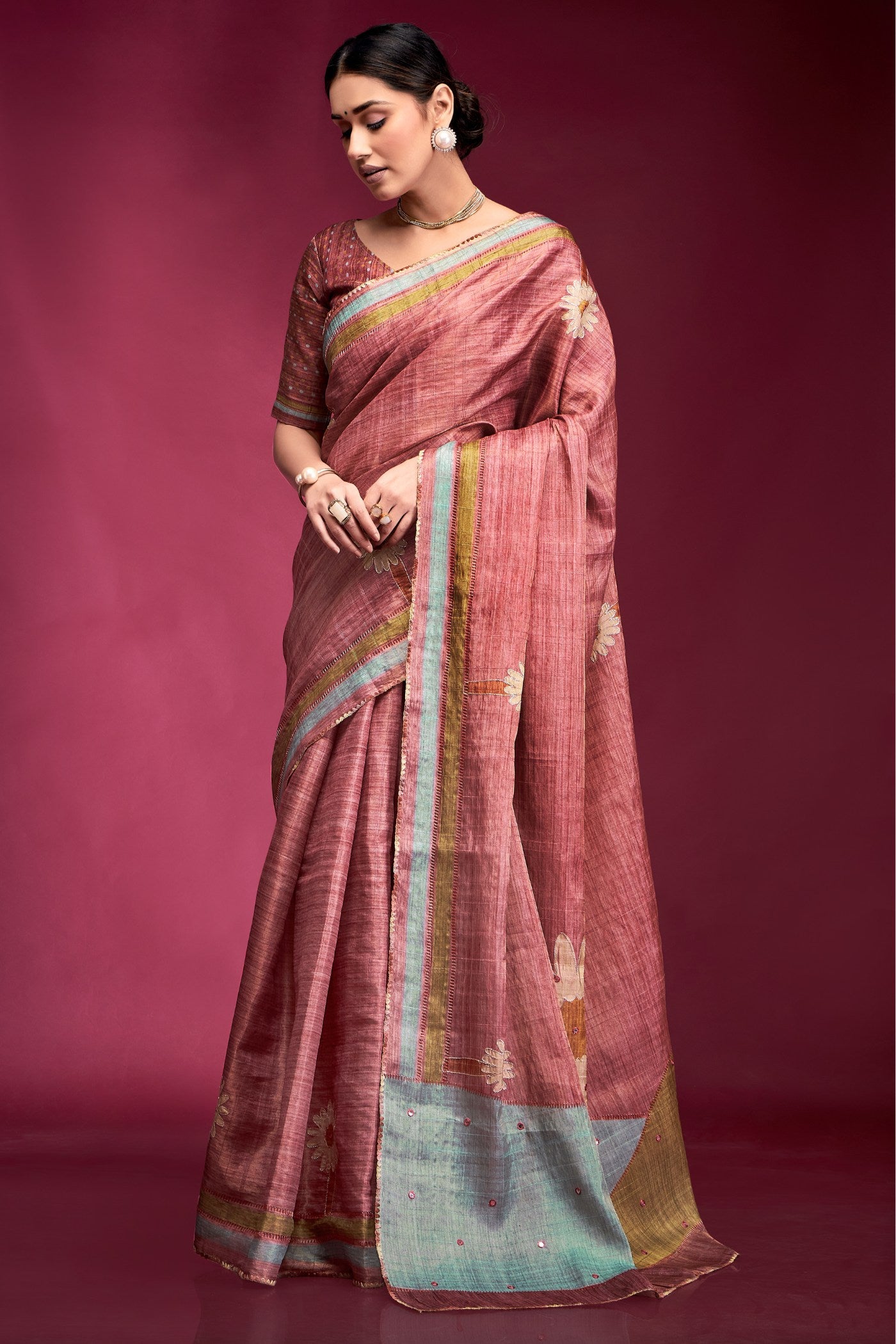 Buy MySilkLove Lotus Pink Woven Tussar Silk Saree Online