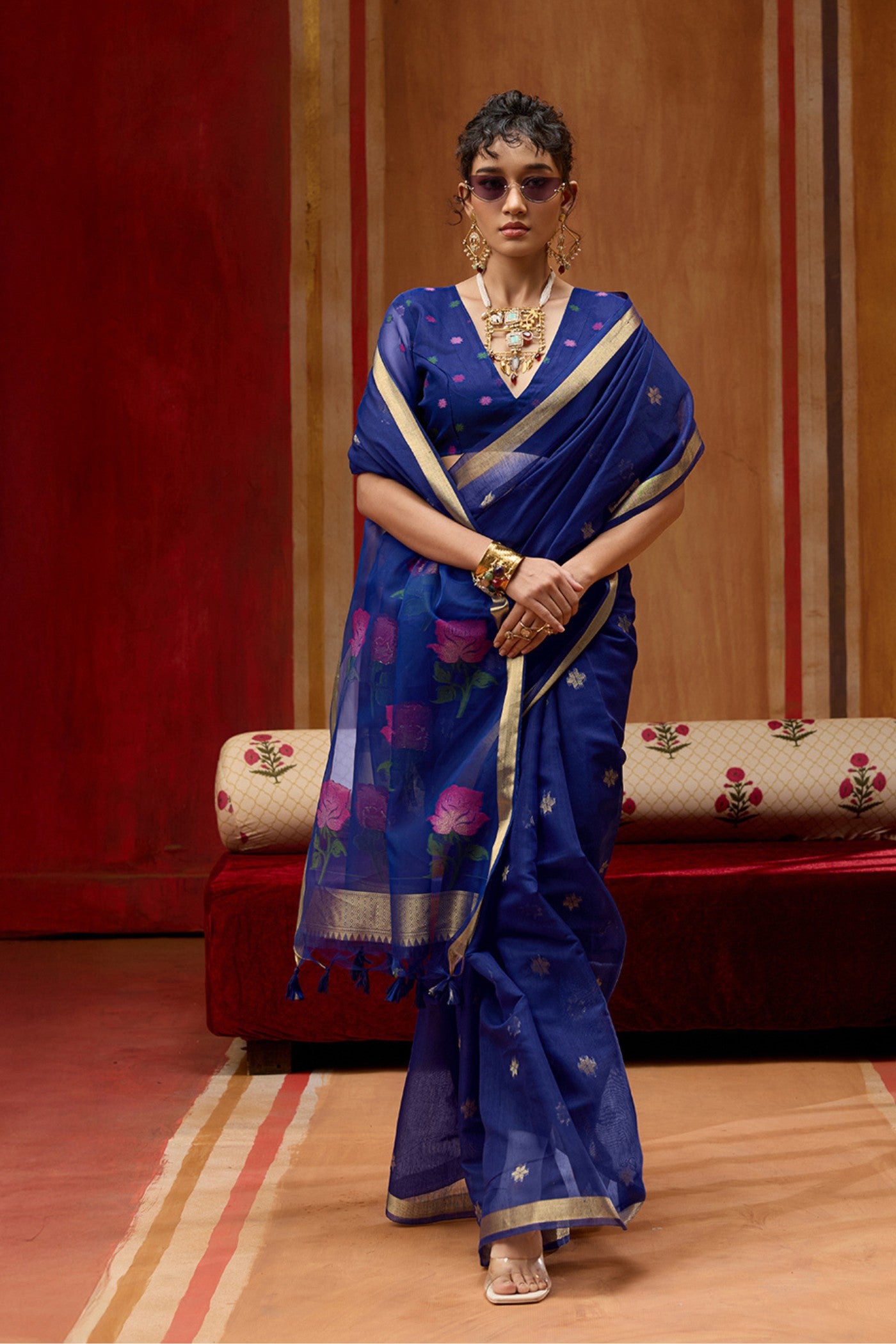 Buy MySilkLove Chill Blue Handloom Muga Cotton Saree Online