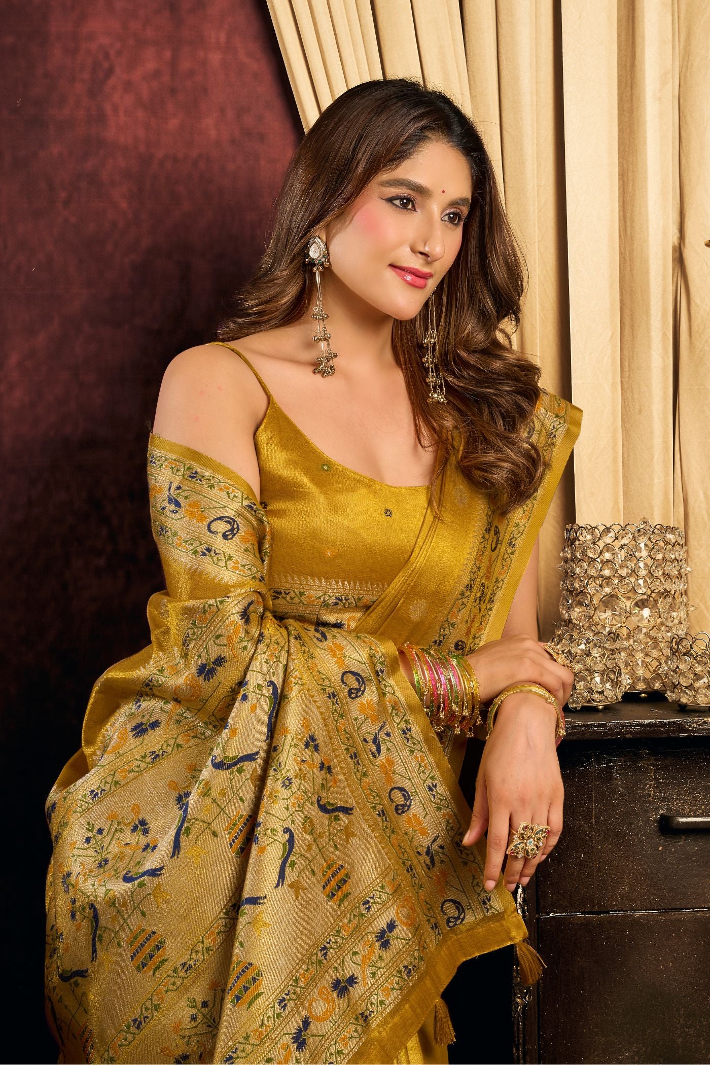 Buy MySilkLove Golden Yellow Woven Tissue Paithani Saree Online