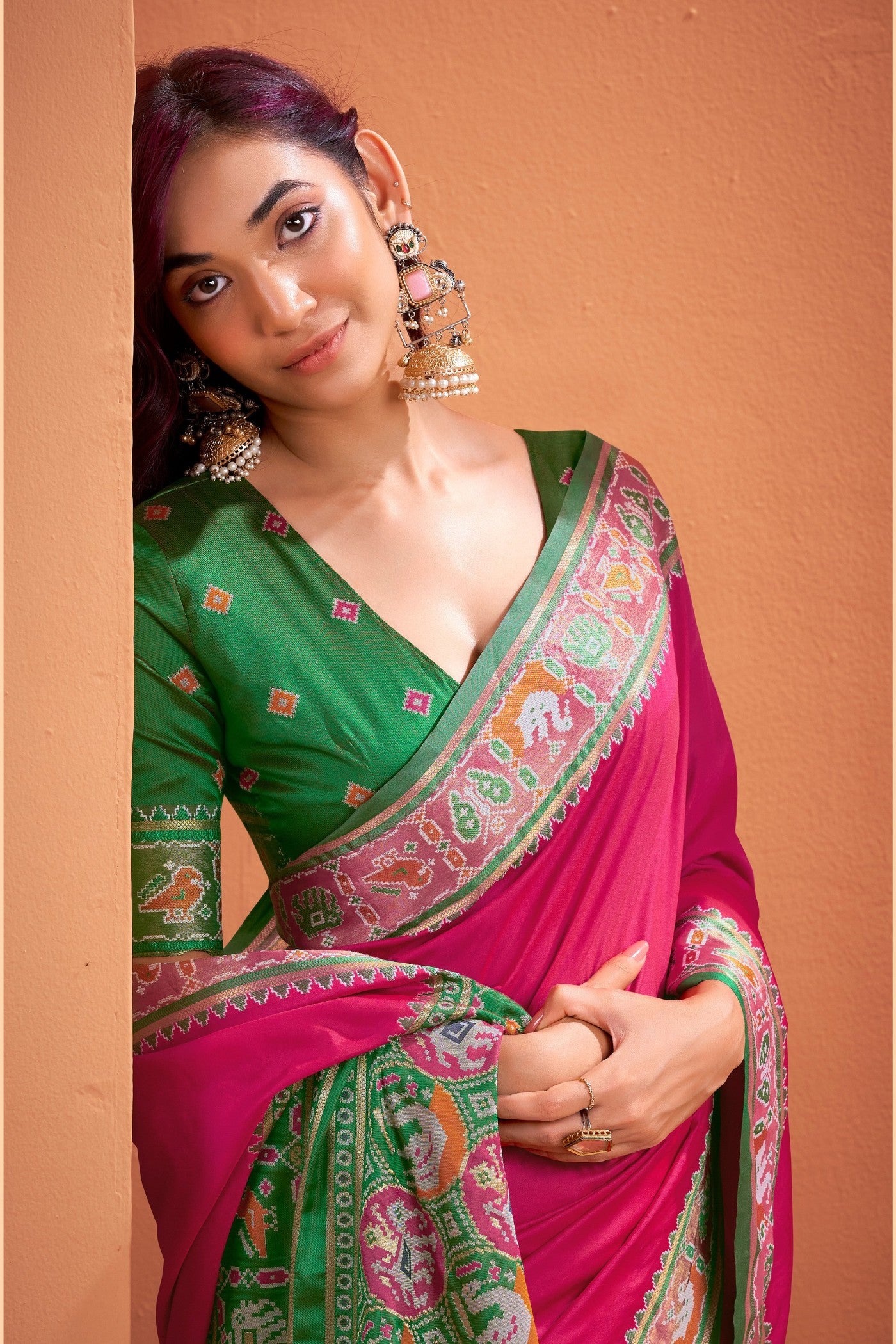MySilkLove Rouge Pink Woven Banarasi Patola Silk Saree