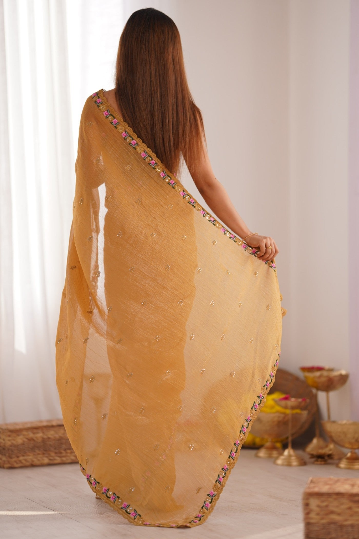 Buy MySilkLove Mustard Yellow Designer Partywear Saree Online